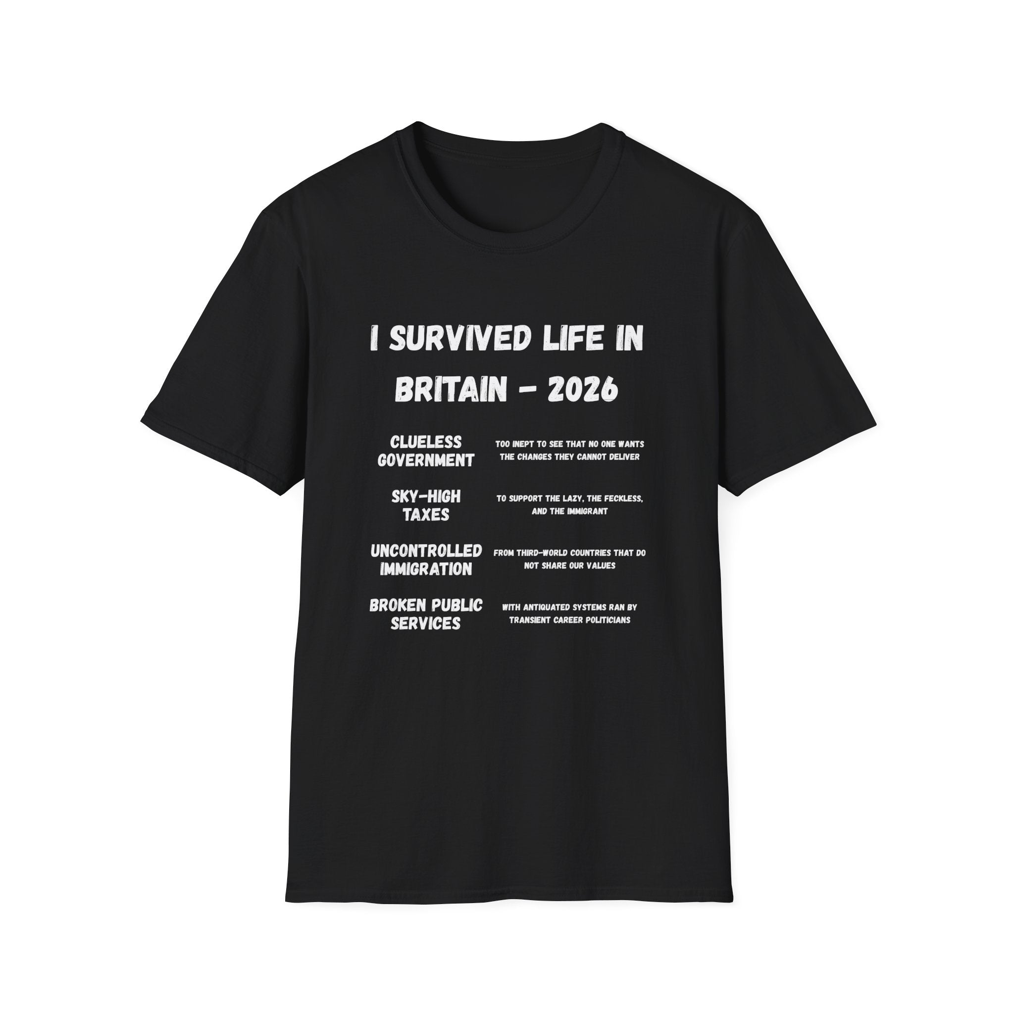 I Survived Life in Britain 2026 T-Shirt — Political Commentary Tee