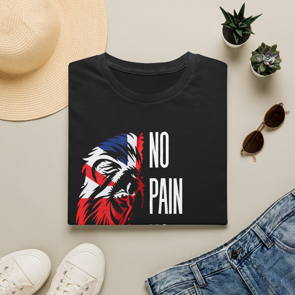 T-Shirt — "No Pain No Britain" Patriotic Lion Graphic