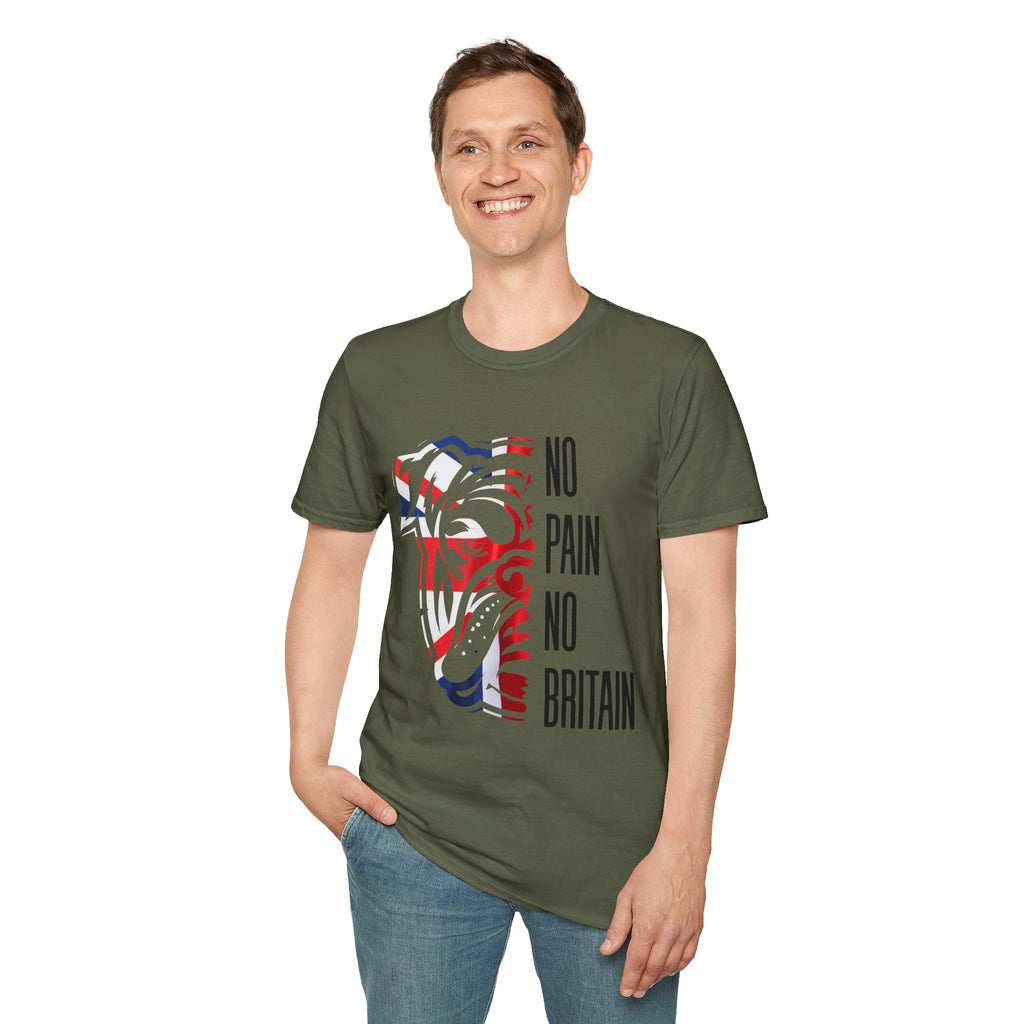T-Shirt — 'No Pain No Britain' British Flag Bulldog Graphic