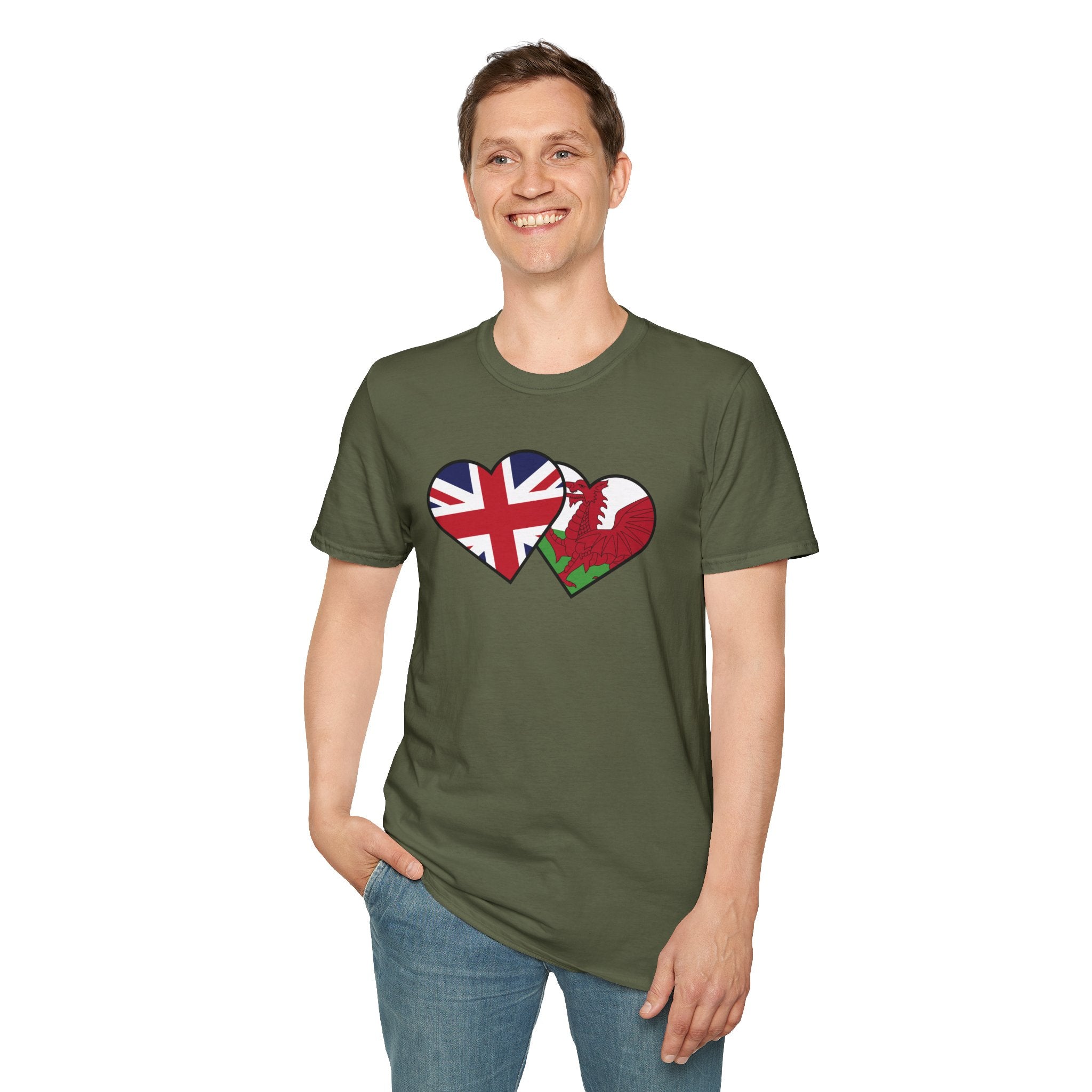 Union Jack & Welsh Flag Heart T-Shirt — British Patriotic Tee