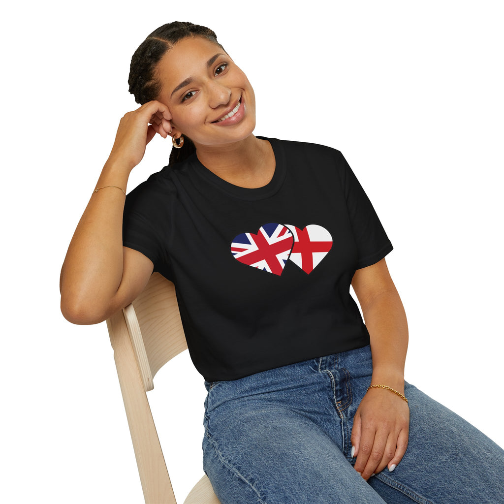 Union Jack & England Heart Flag T-Shirt — British Patriotic Tee
