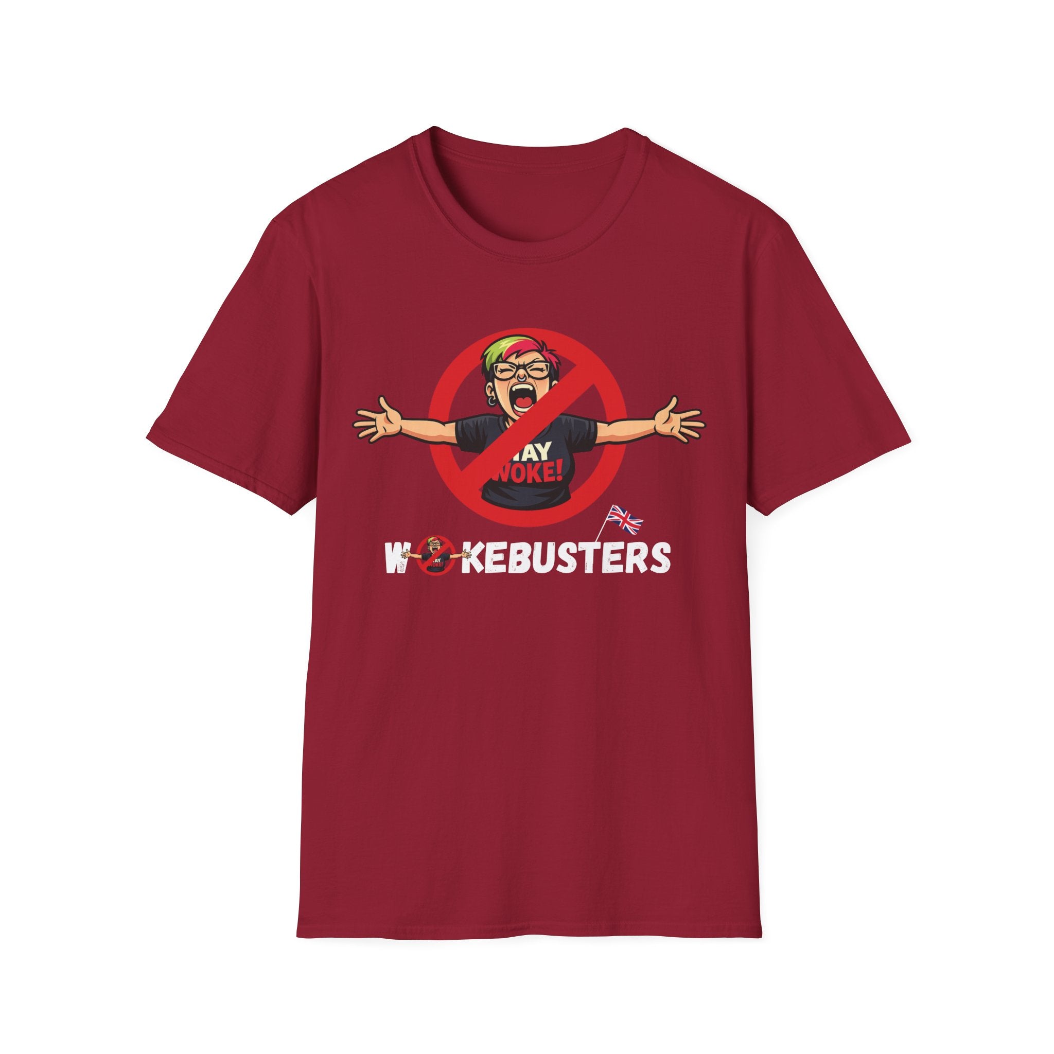 Wokebusters British Patriotic T-Shirt — Satirical Political Cartoon Tee