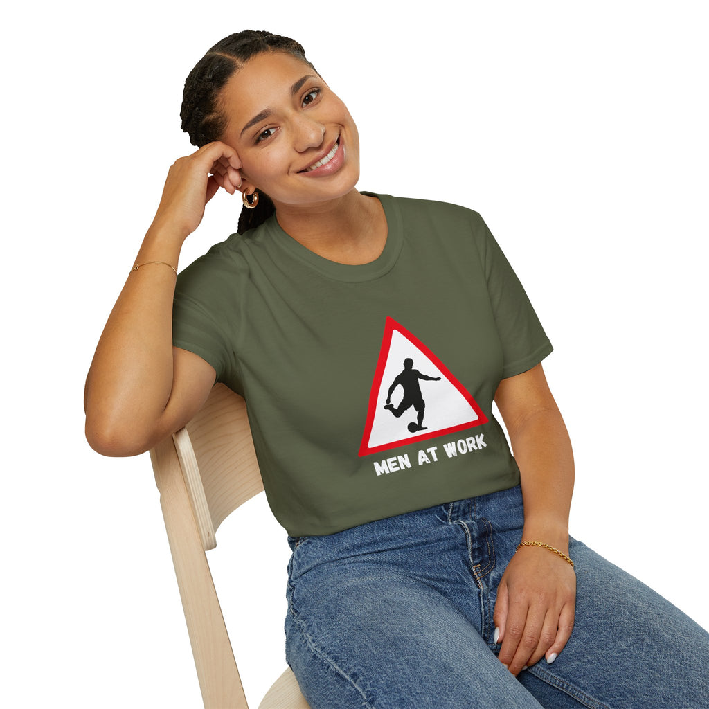 Men at Work Roadside Sign T-Shirt — British Humour T-Shirt - Our Colours