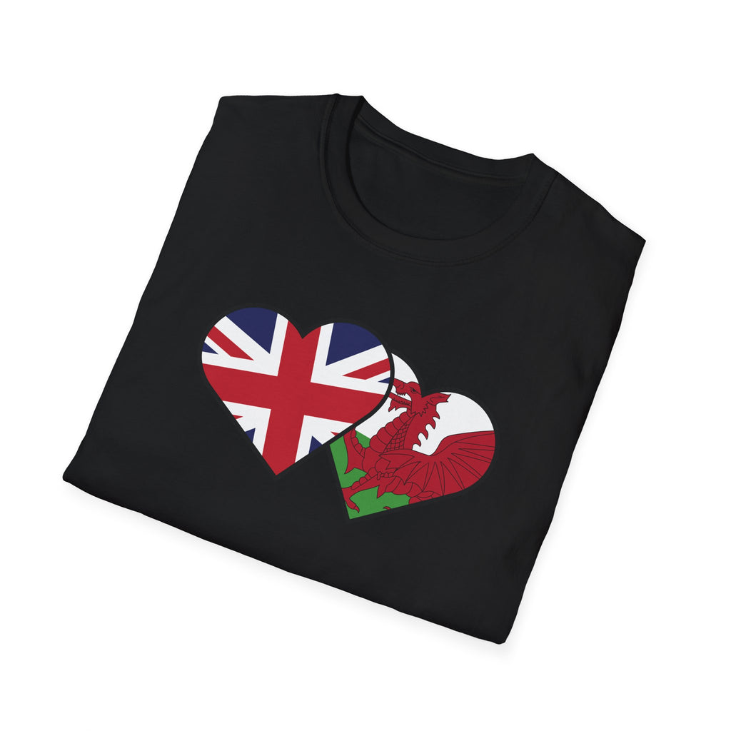 Union Jack & Welsh Flag Heart T-Shirt — British Patriotic Tee