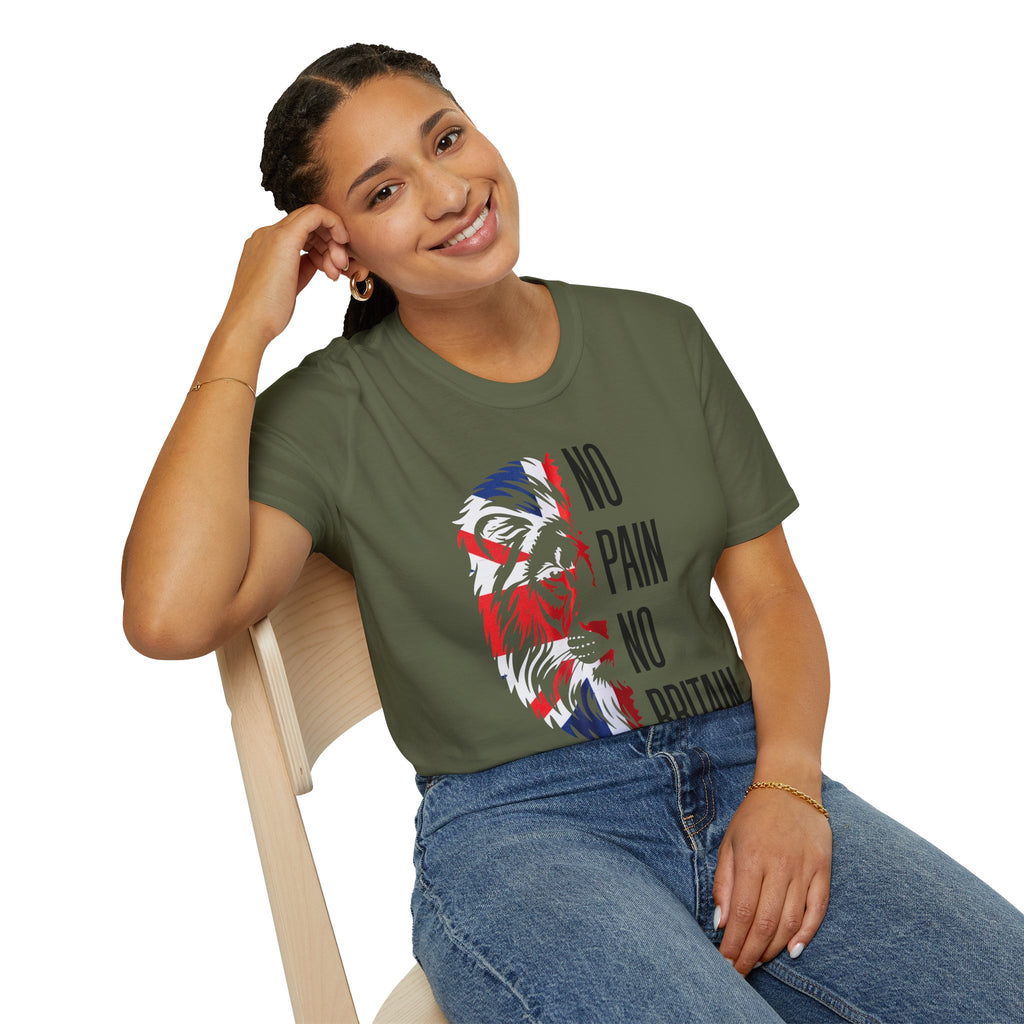 T-Shirt — "No Pain No Britain" Patriotic Lion Graphic