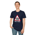 Men at Work Triangle Sign T-Shirt — Funny Beer Drinking Crew Tee - Our Colours