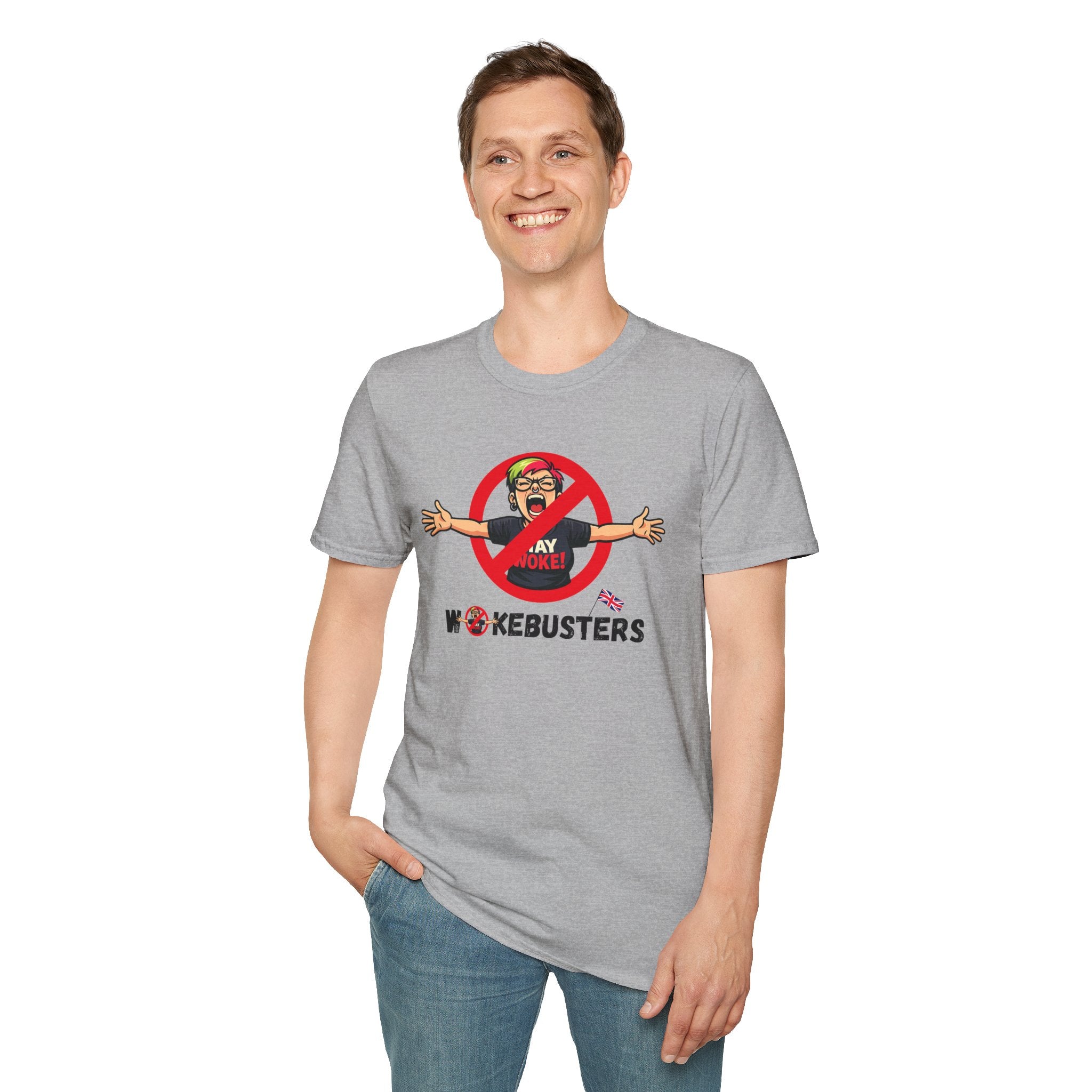Wokebusters British Patriotic T-Shirt — Satirical Political Cartoon Tee