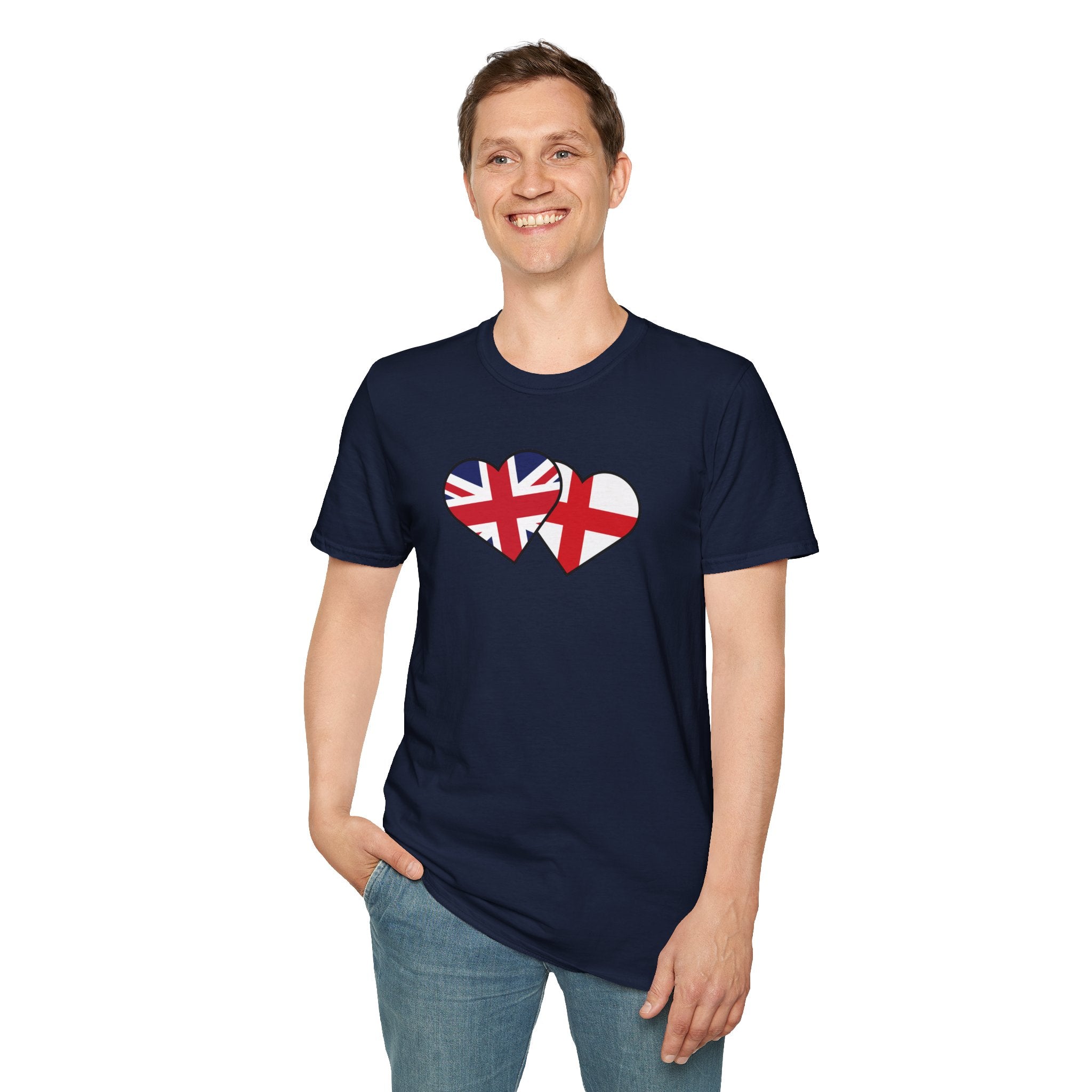 Union Jack & England Heart Flag T-Shirt — British Patriotic Tee