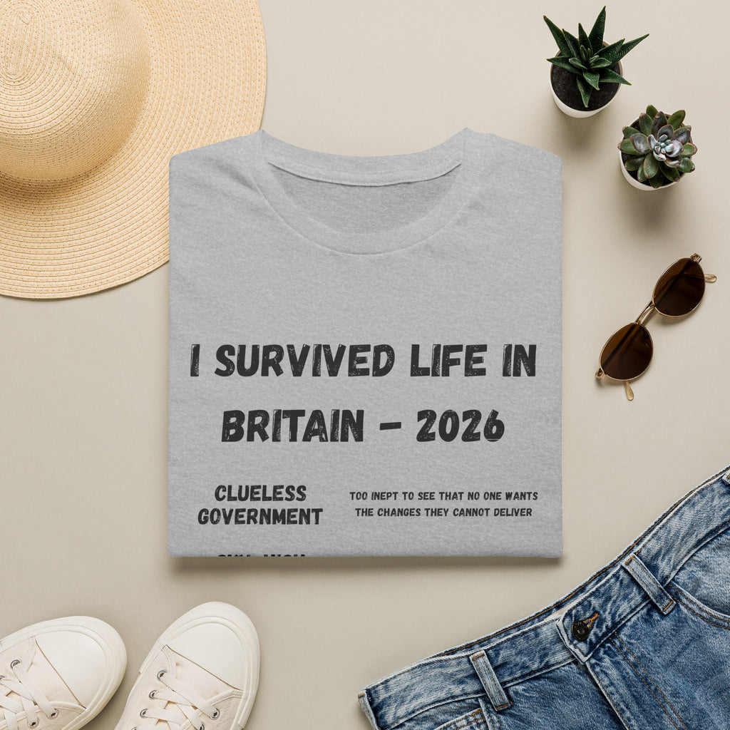 I Survived Life in Britain 2026 T-Shirt — Political Commentary Tee - Our Colours