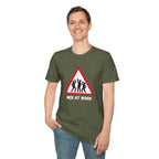 Men at Work Triangle Sign T-Shirt — Funny Beer Drinking Crew Tee - Our Colours