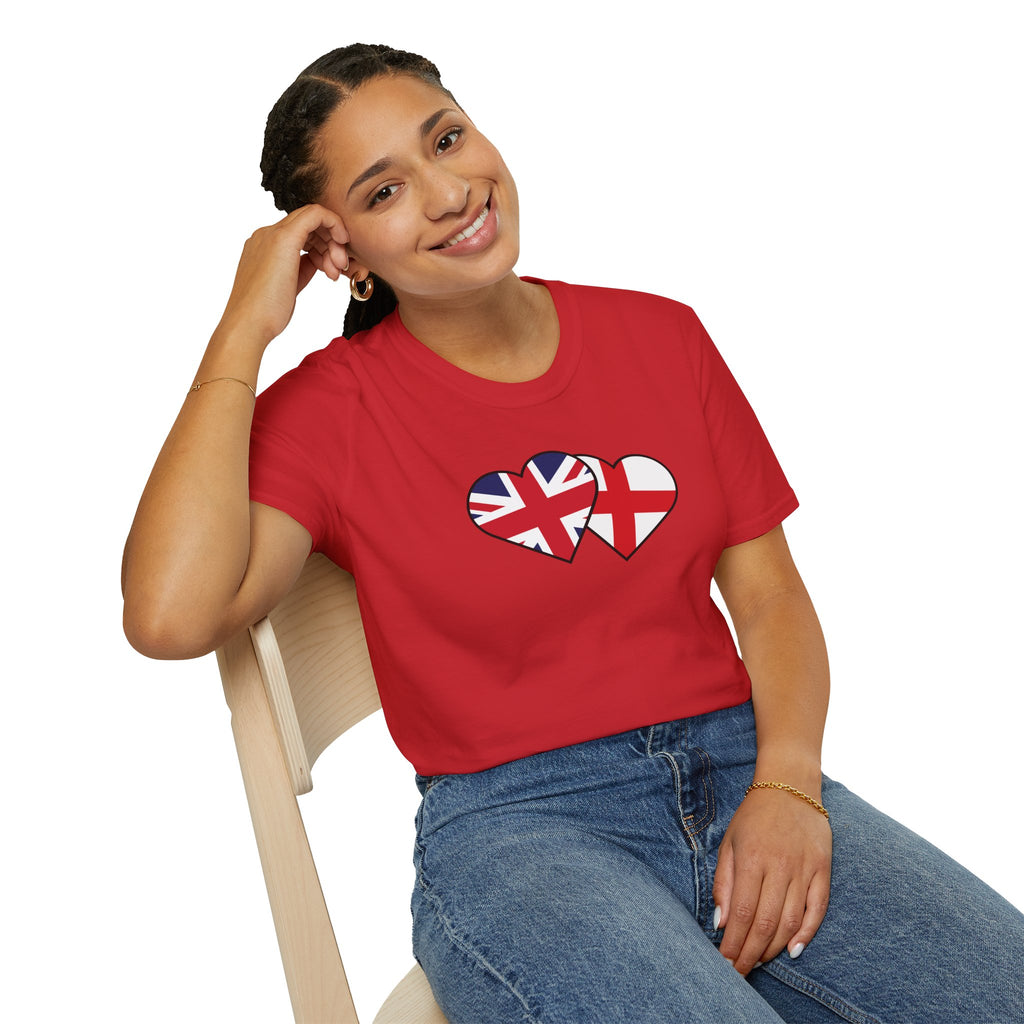 Union Jack & England Heart Flag T-Shirt — British Patriotic Tee