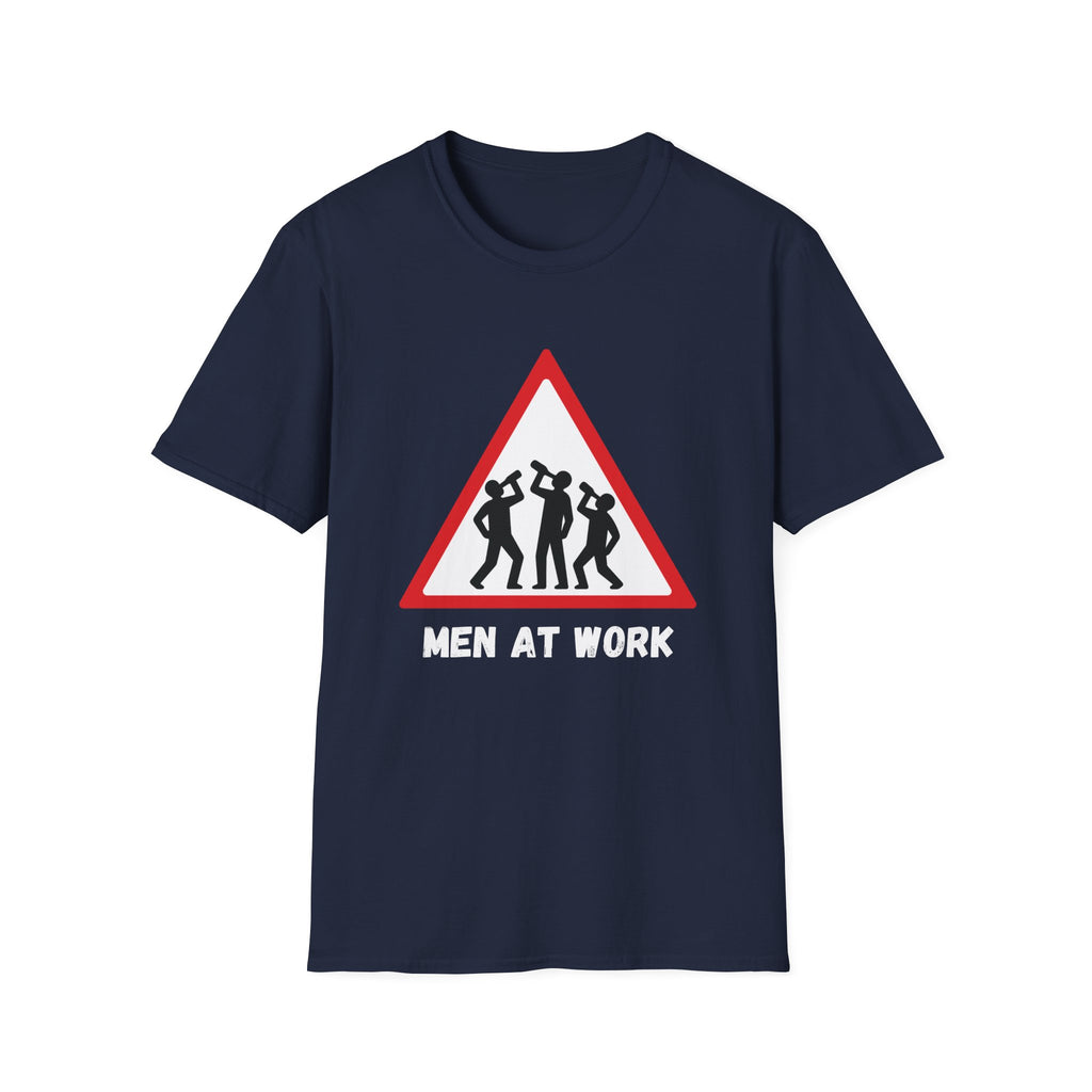 Men at Work Triangle Sign T-Shirt — Funny Beer Drinking Crew Tee