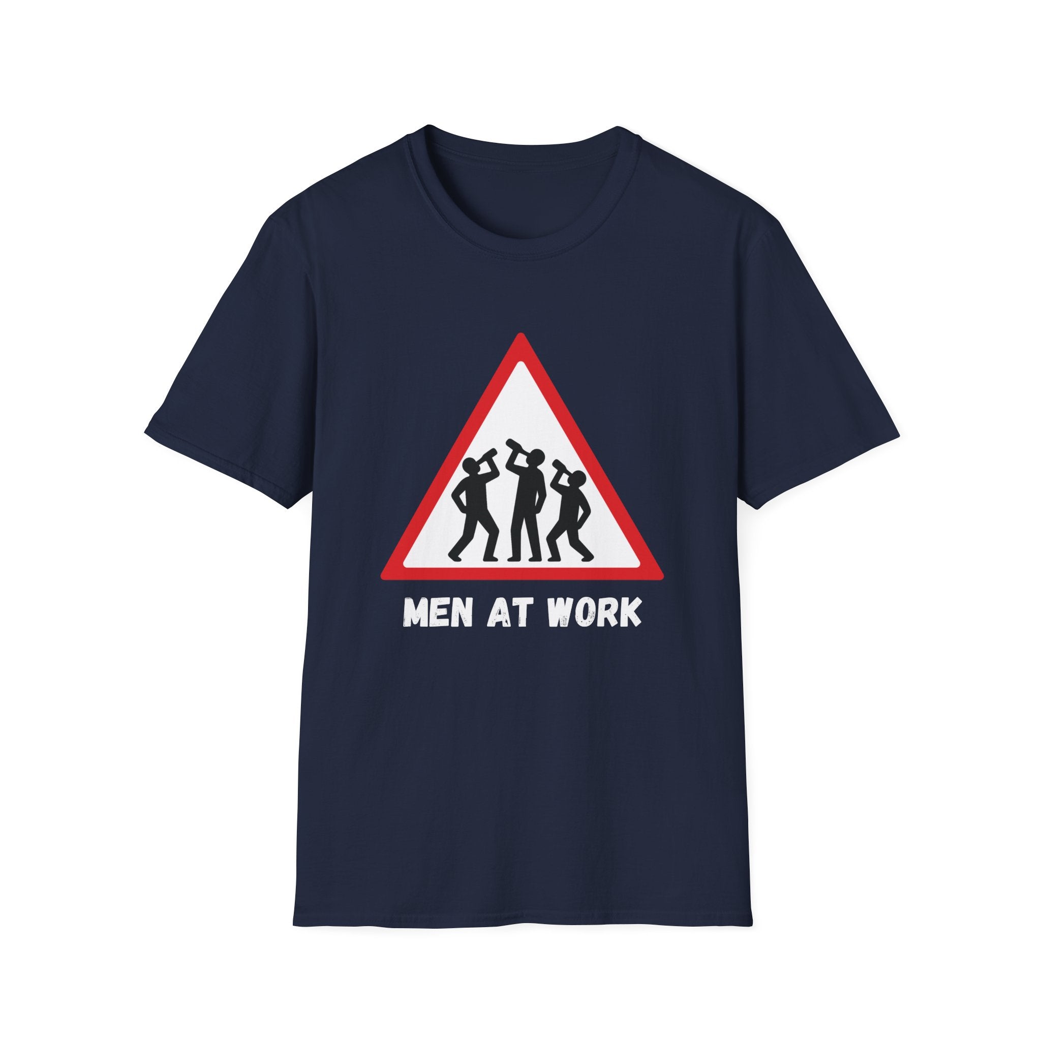 Men at Work Triangle Sign T-Shirt — Funny Beer Drinking Crew Tee