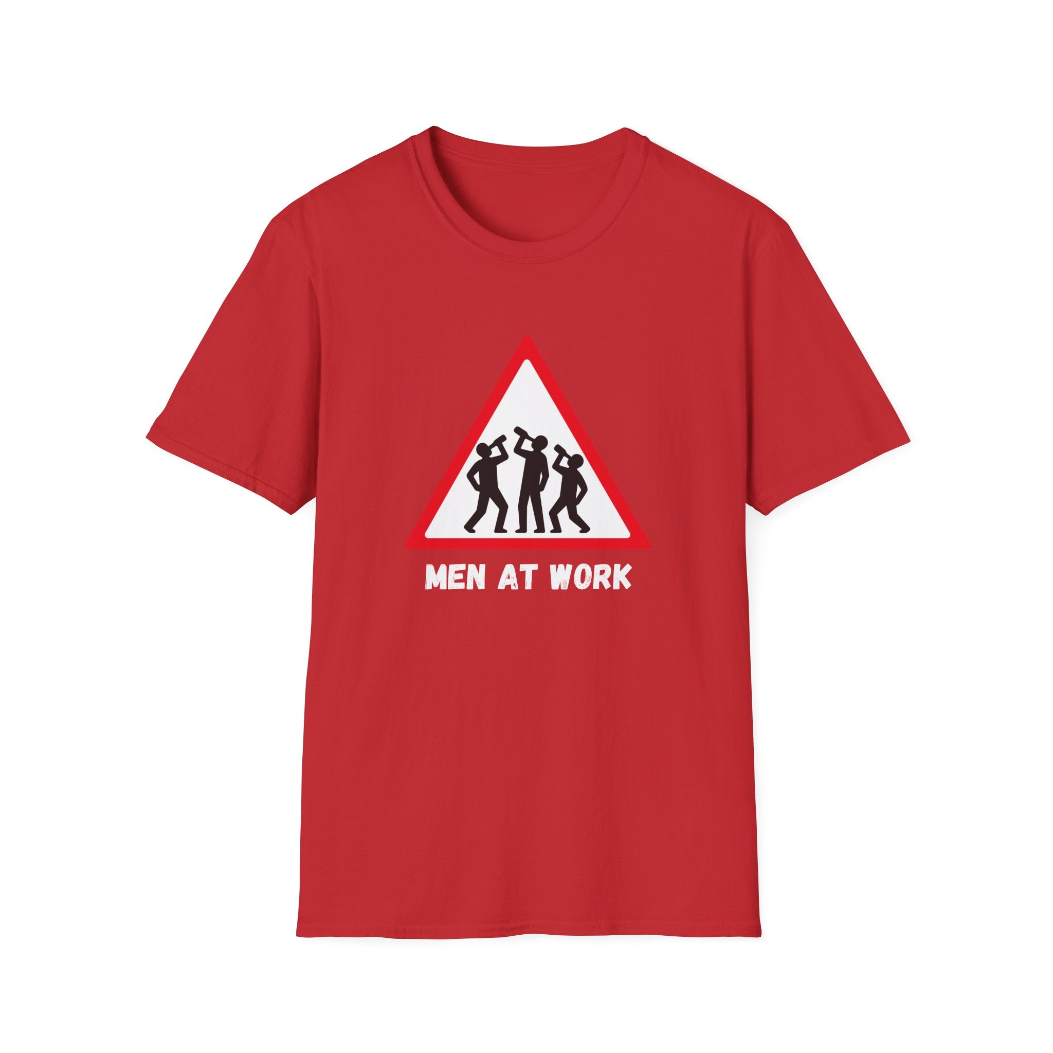 Men at Work Triangle Sign T-Shirt — Funny Beer Drinking Crew Tee