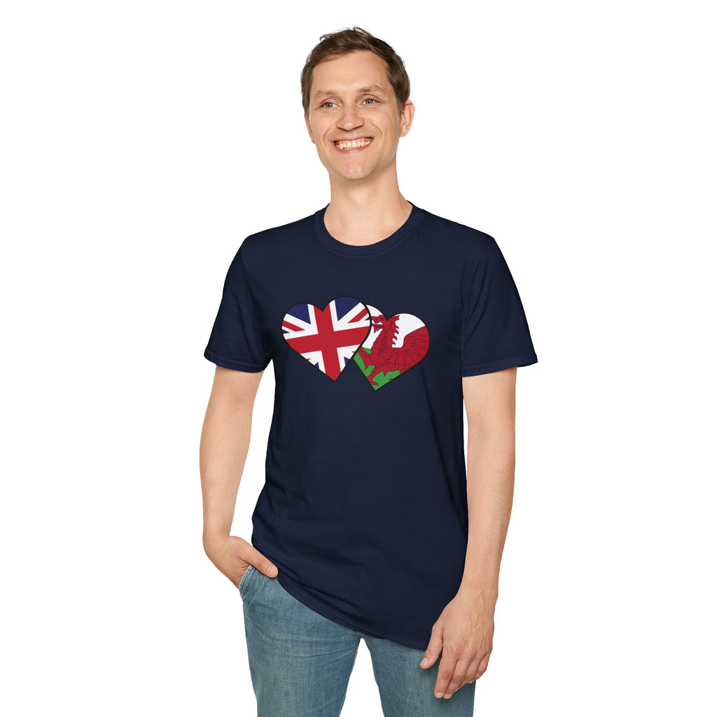 Union Jack & Welsh Flag Heart T-Shirt — British Patriotic Tee