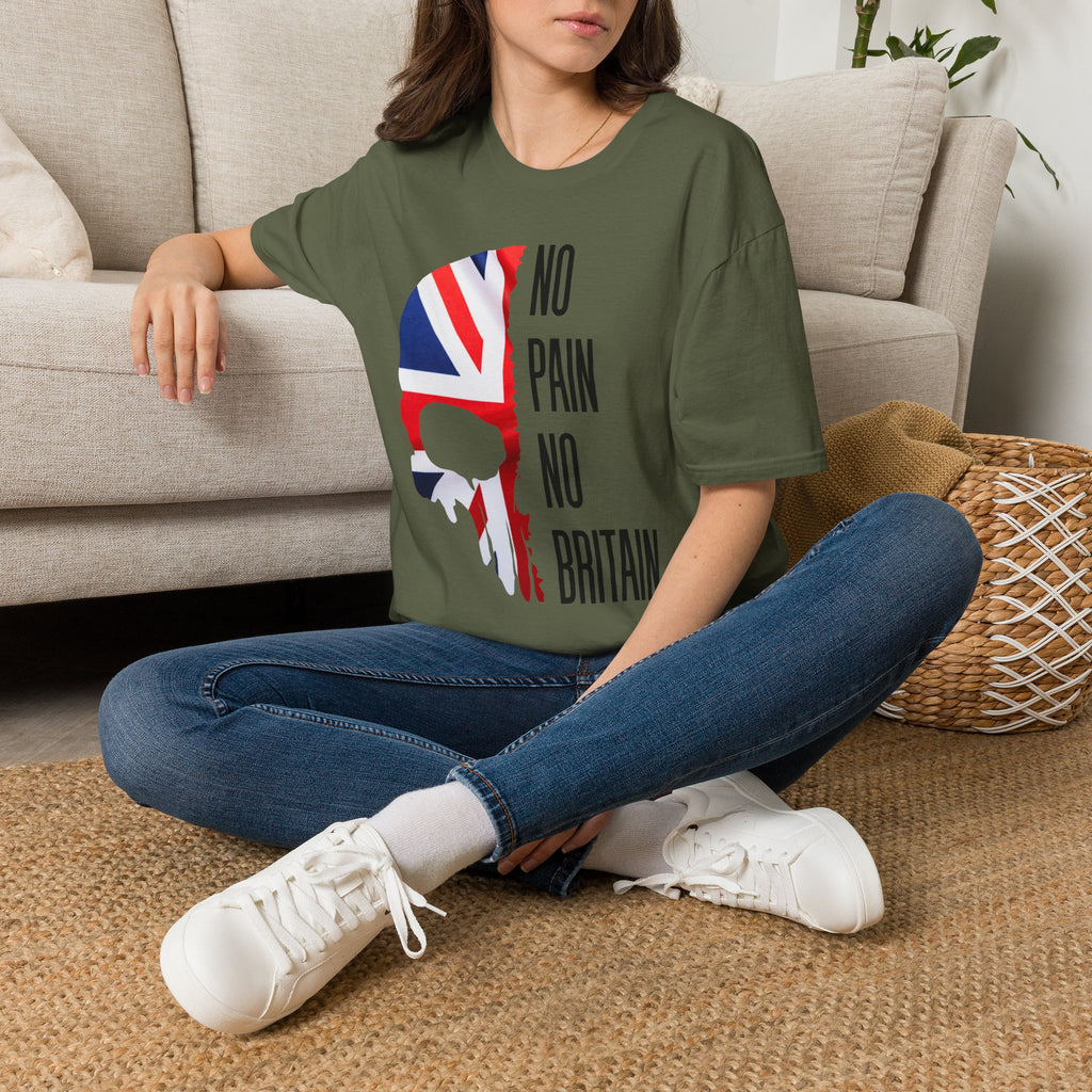 T-Shirt — "No Pain No Britain" Union Jack Skull Graphic Tee