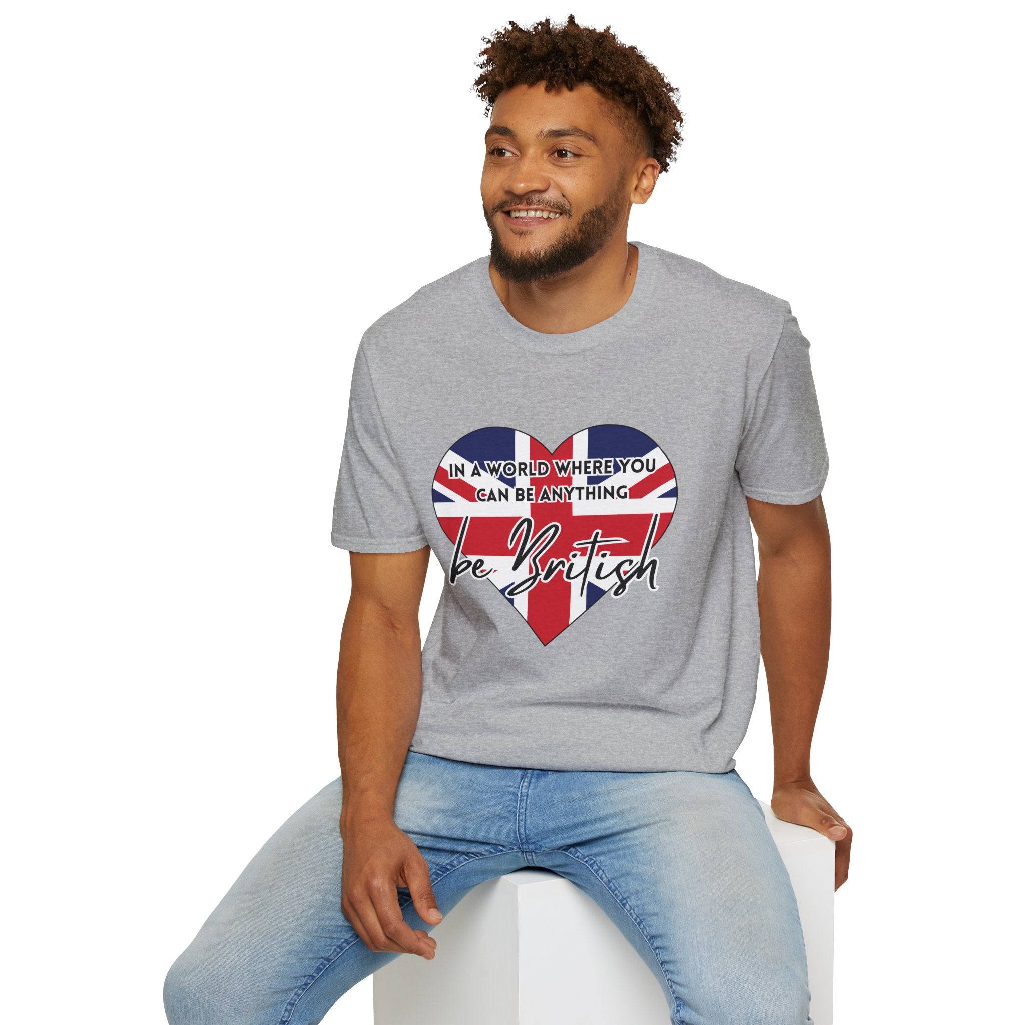 T-Shirt — "In a World Where You Can Be Anything, Be British" Union Jack Heart Tee
