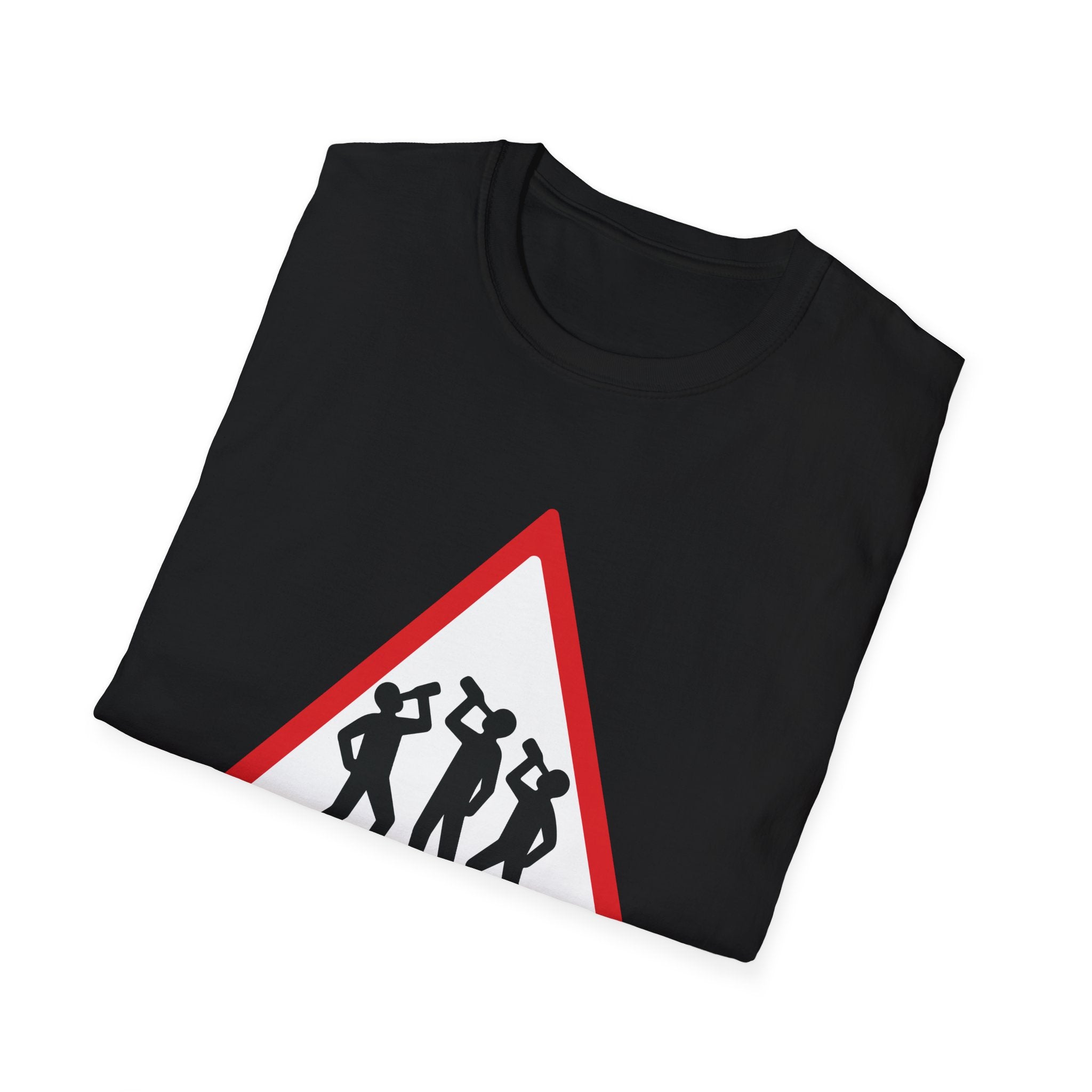 Men at Work Triangle Sign T-Shirt — Funny Beer Drinking Crew Tee