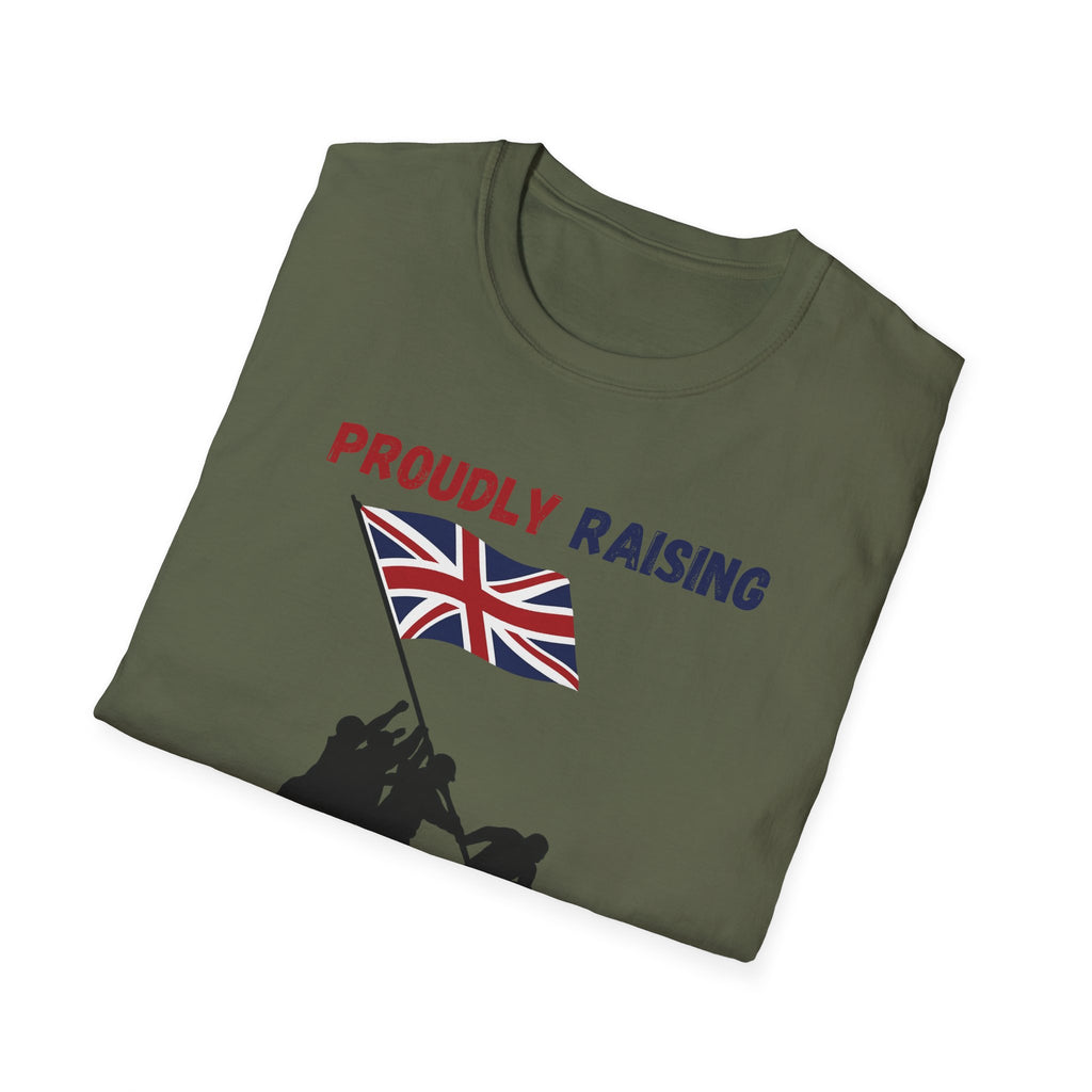 Proudly Raising Our Colours T-Shirt (smaller design) — British Flag Patriotic Tee