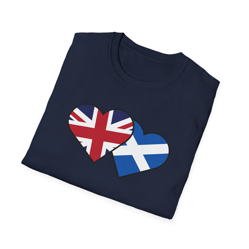Union Jack & Scottish Flag Heart T-Shirt — British Patriotic Tee