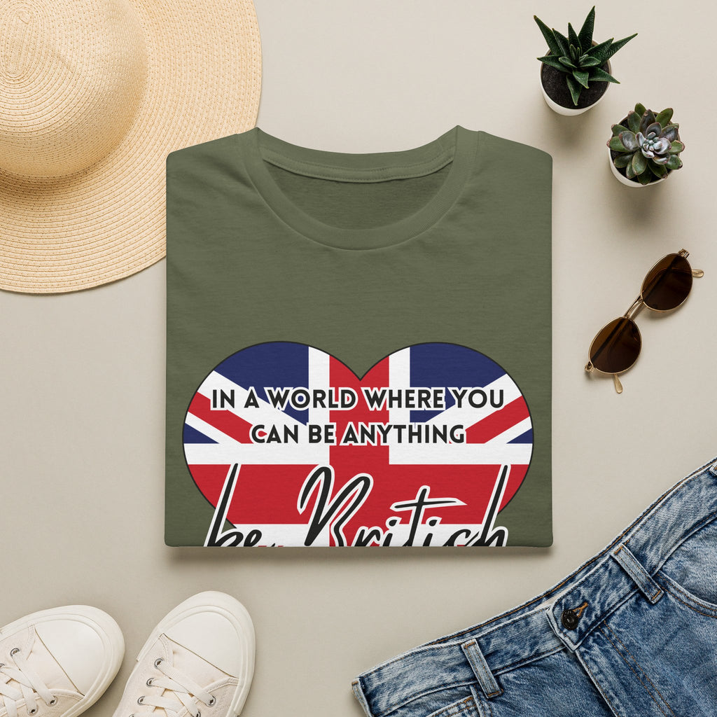 T-Shirt — "In a World Where You Can Be Anything, Be British" Union Jack Heart Tee