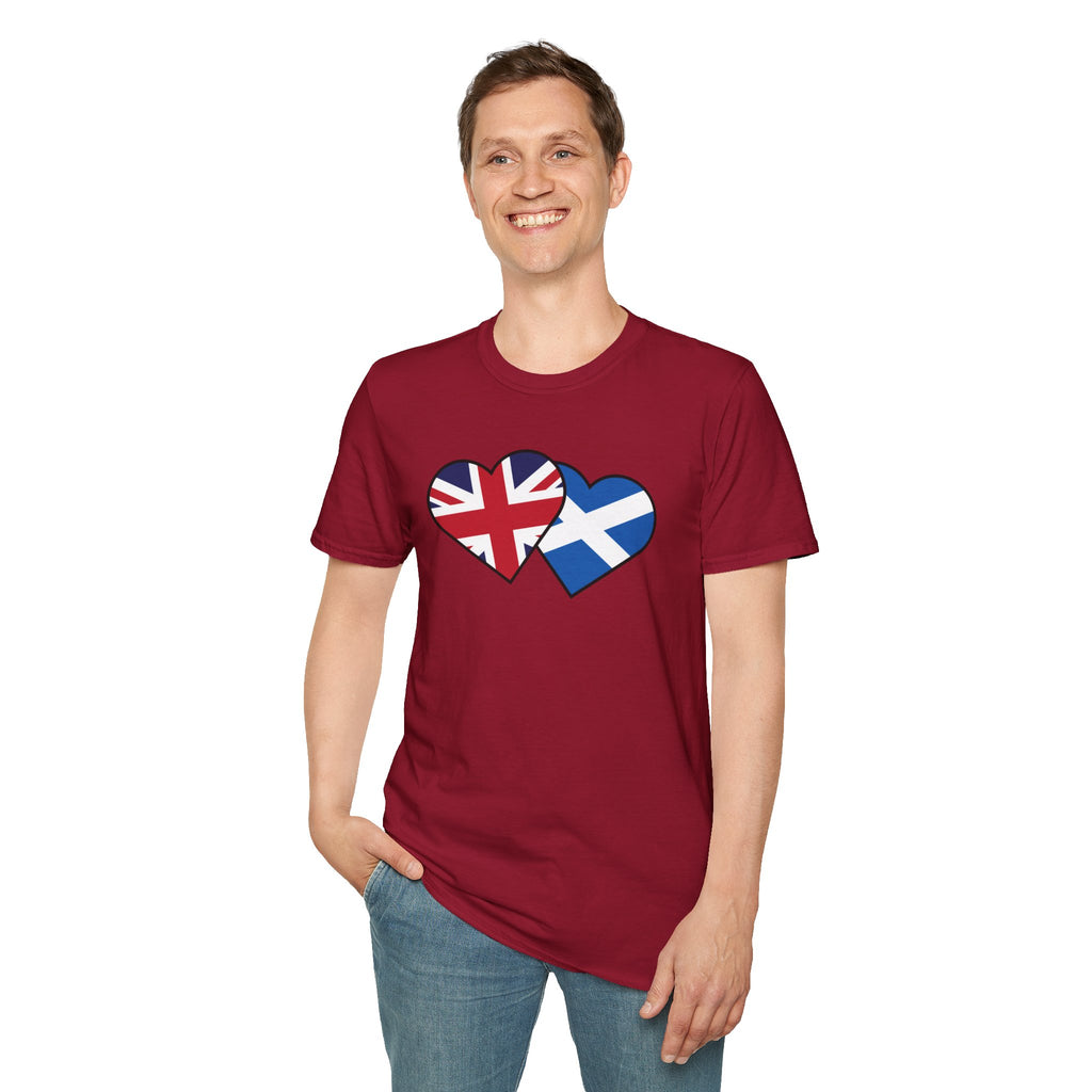 Union Jack & Scottish Flag Heart T-Shirt — British Patriotic Tee