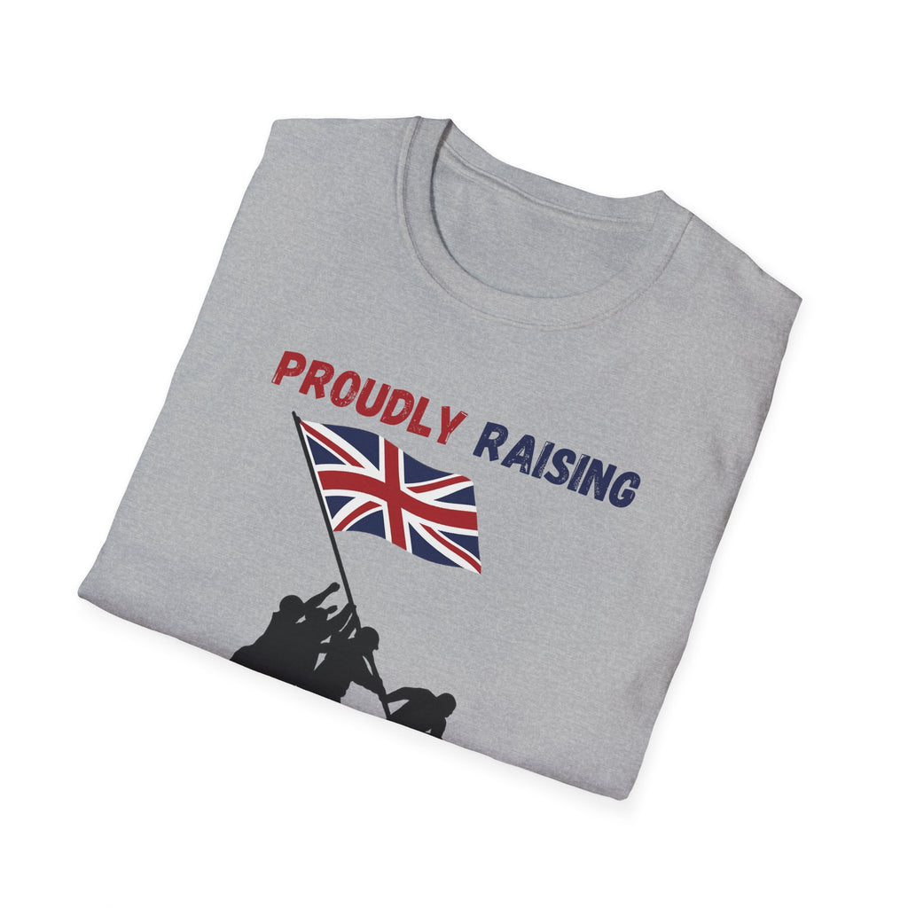 Proudly Raising Our Colours T-Shirt (smaller design) — British Flag Patriotic Tee