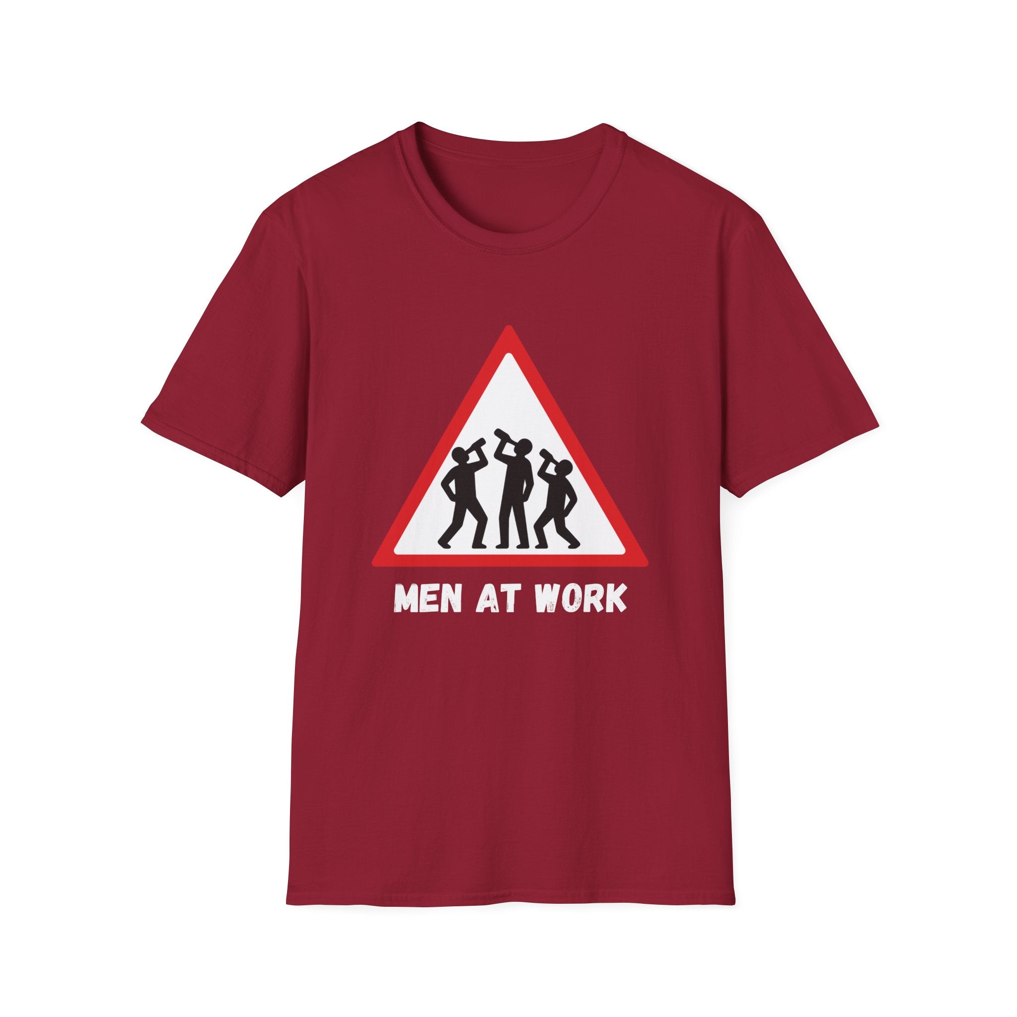 Men at Work Triangle Sign T-Shirt — Funny Beer Drinking Crew Tee