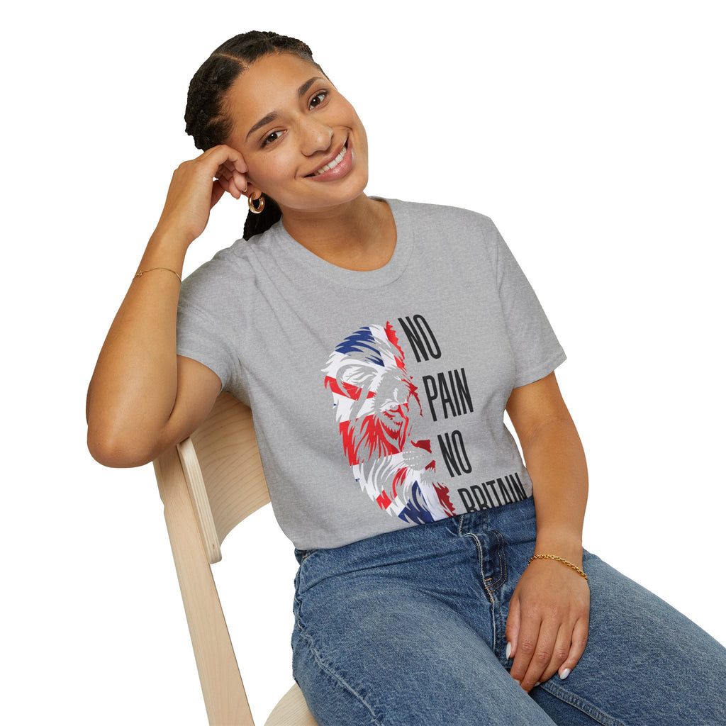 T-Shirt — "No Pain No Britain" Patriotic Lion Graphic