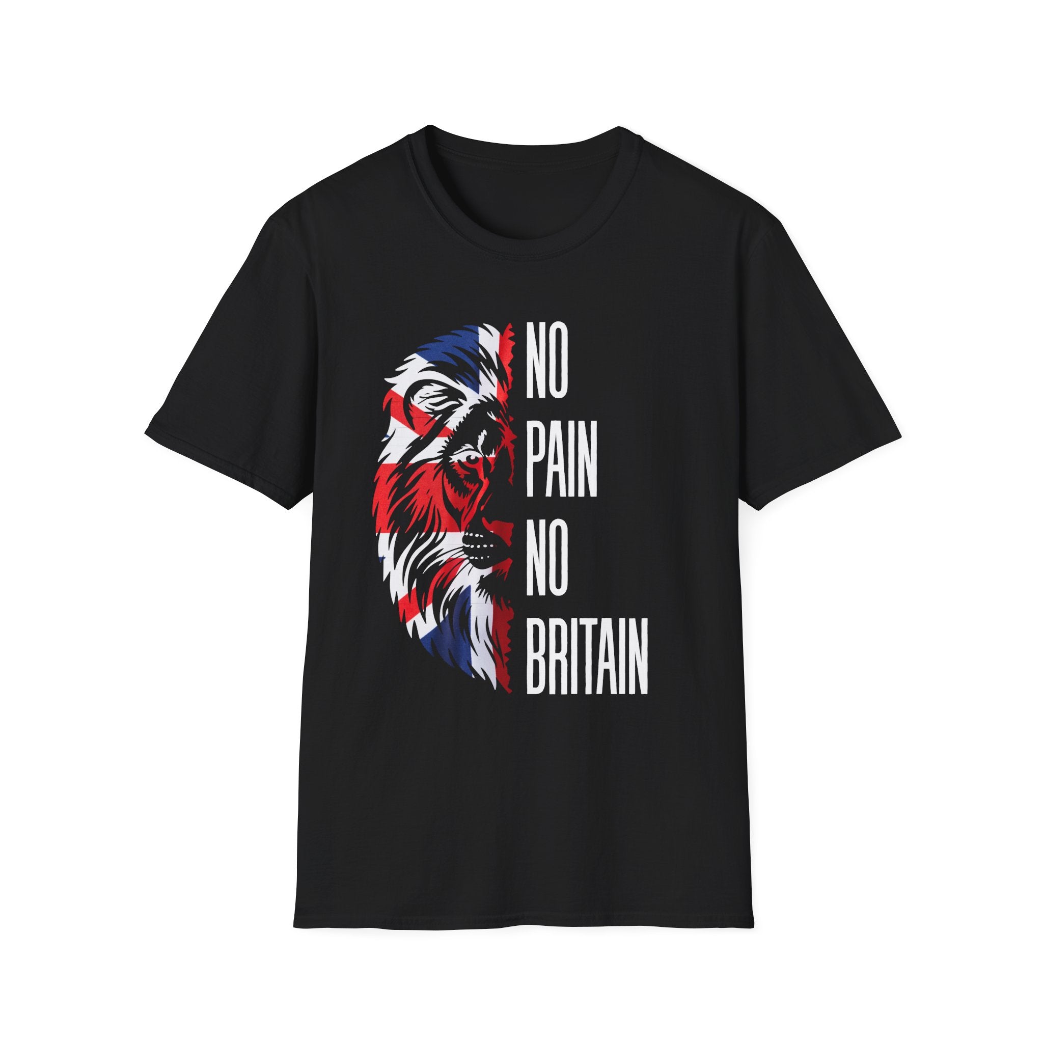 T-Shirt — "No Pain No Britain" Patriotic Lion Graphic