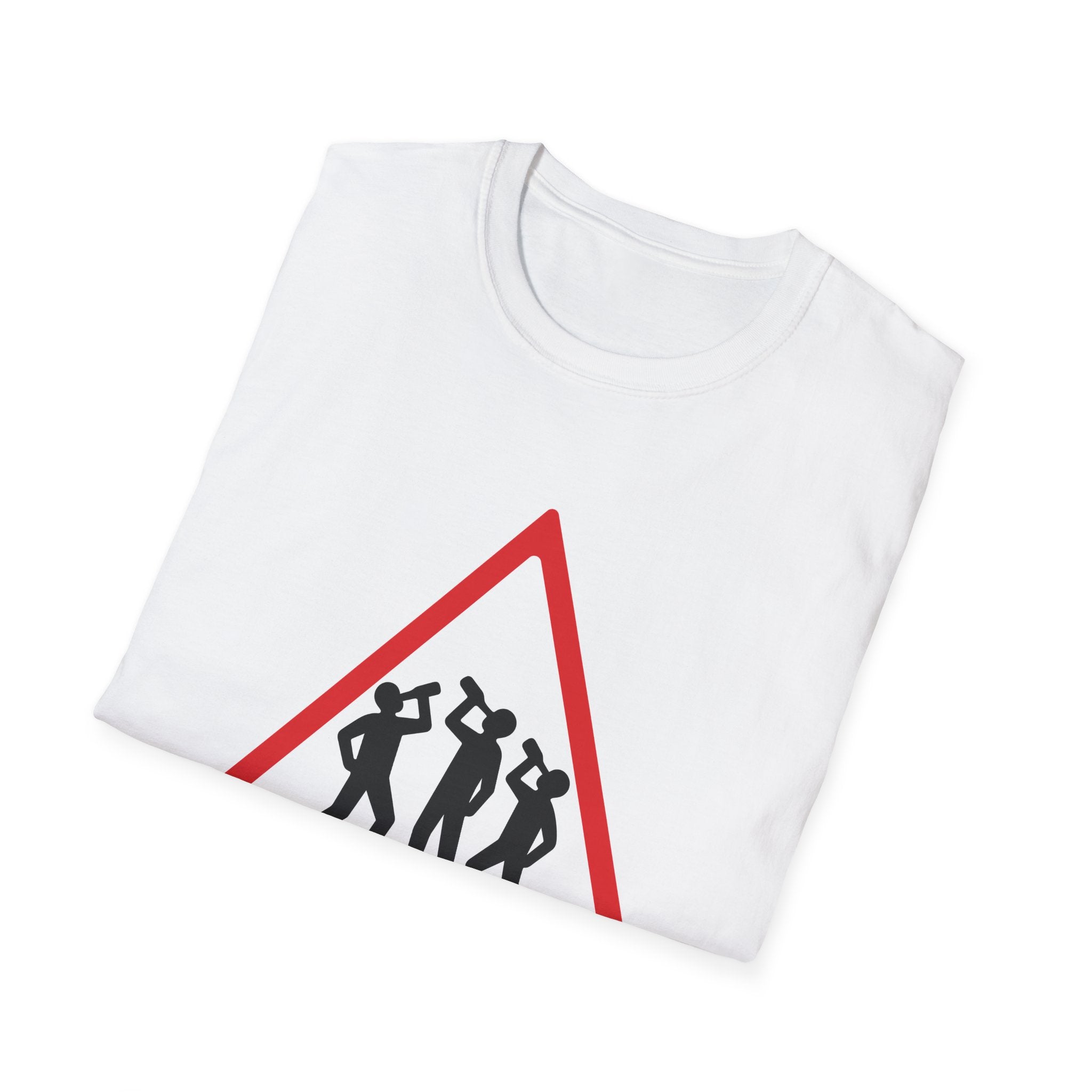 Men at Work Triangle Sign T-Shirt — Funny Beer Drinking Crew Tee