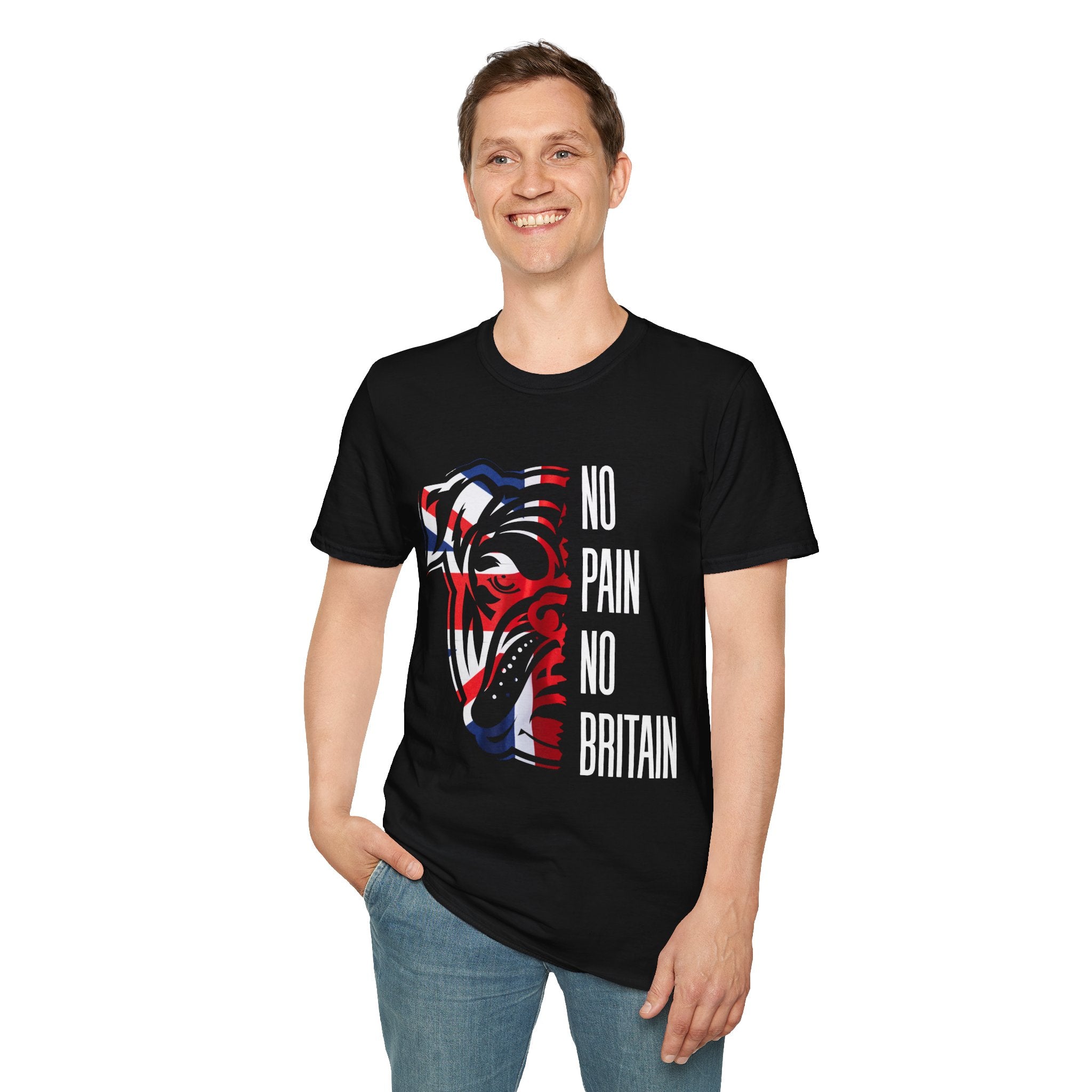 T-Shirt — 'No Pain No Britain' British Flag Bulldog Graphic