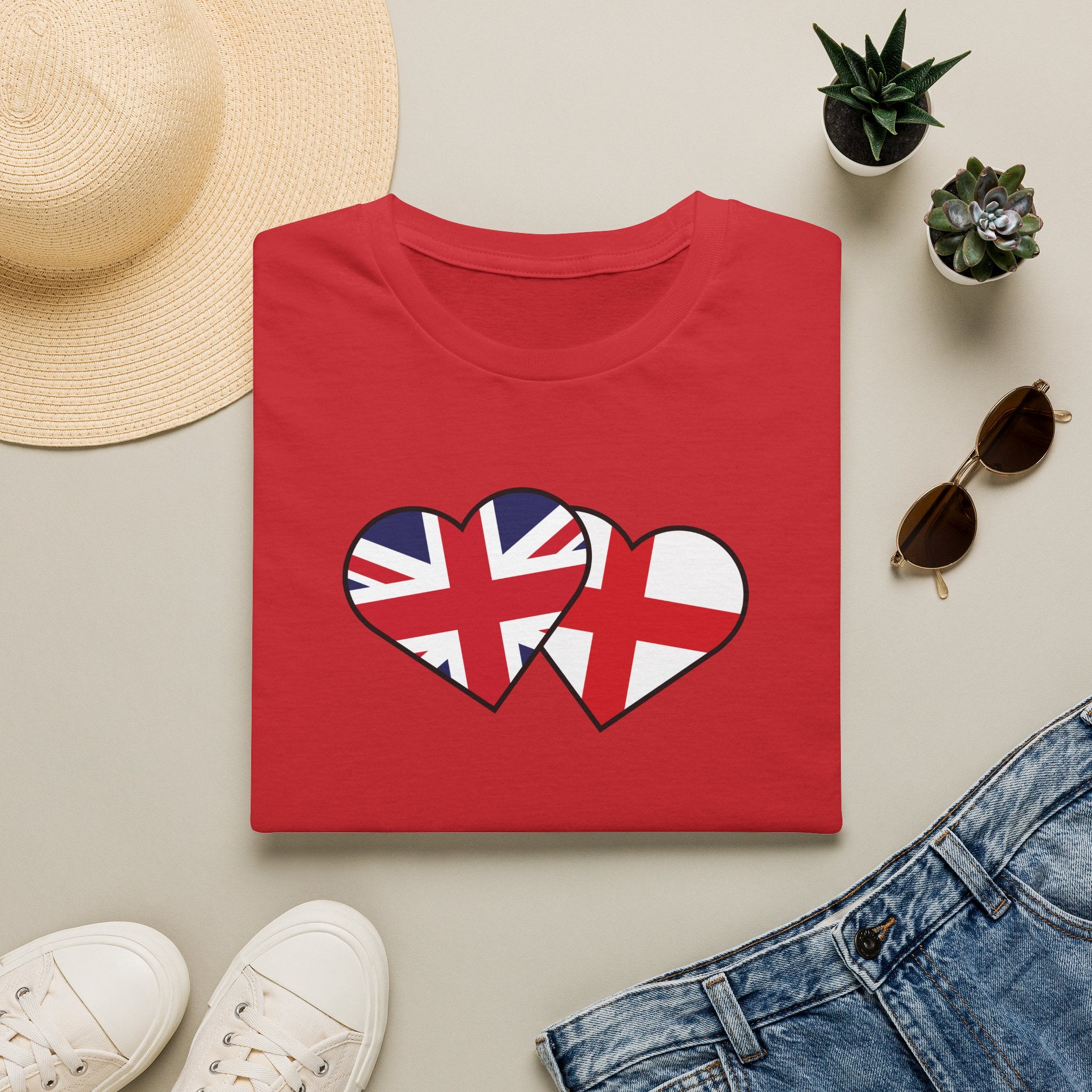 Union Jack & England Heart Flag T-Shirt — British Patriotic Tee