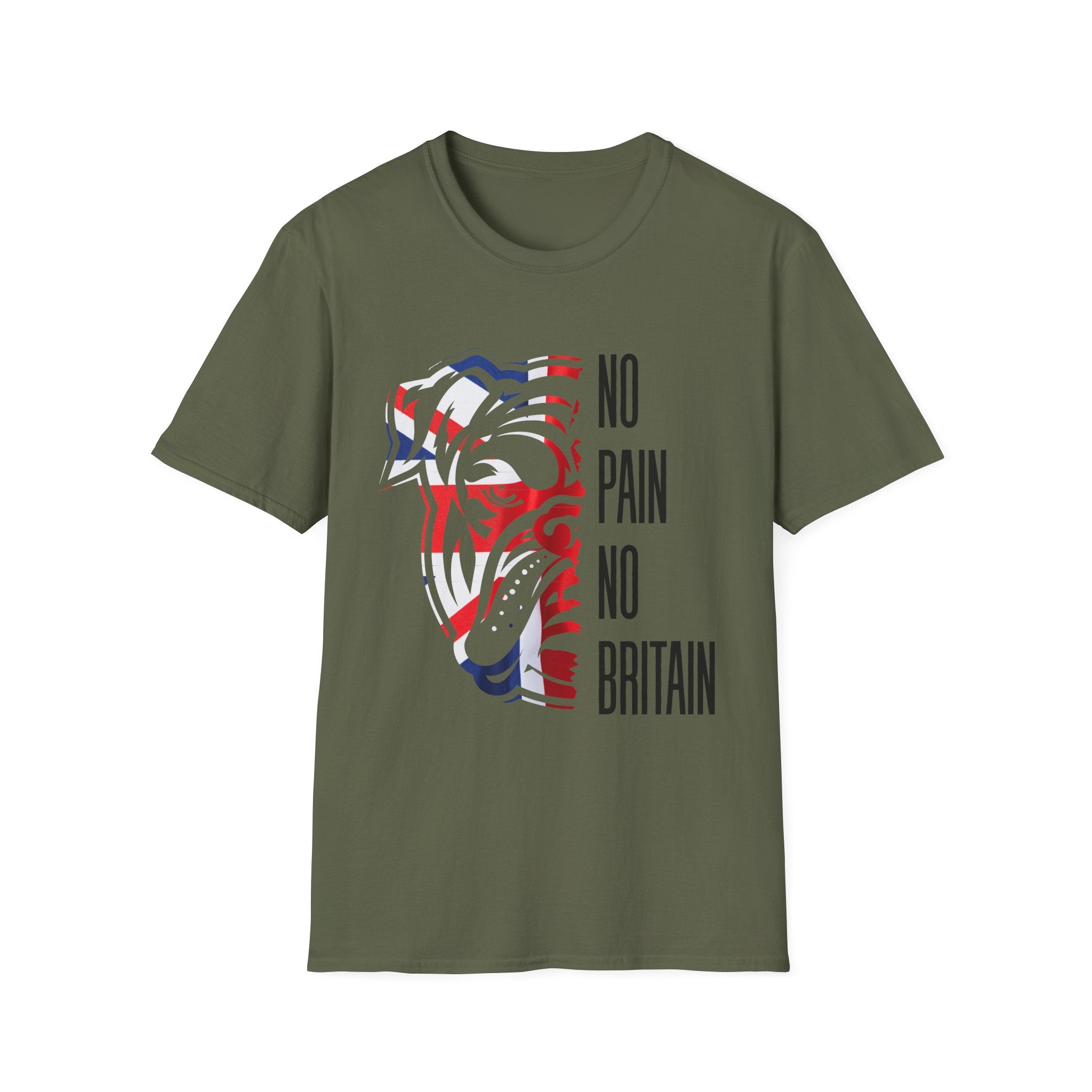 T-Shirt — 'No Pain No Britain' British Flag Bulldog Graphic