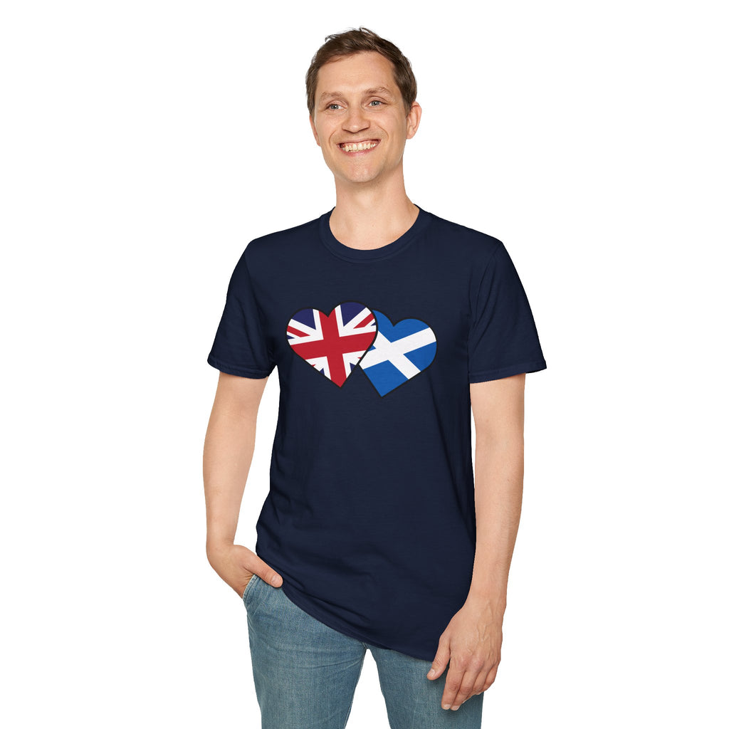 Union Jack & Scottish Flag Heart T-Shirt — British Patriotic Tee