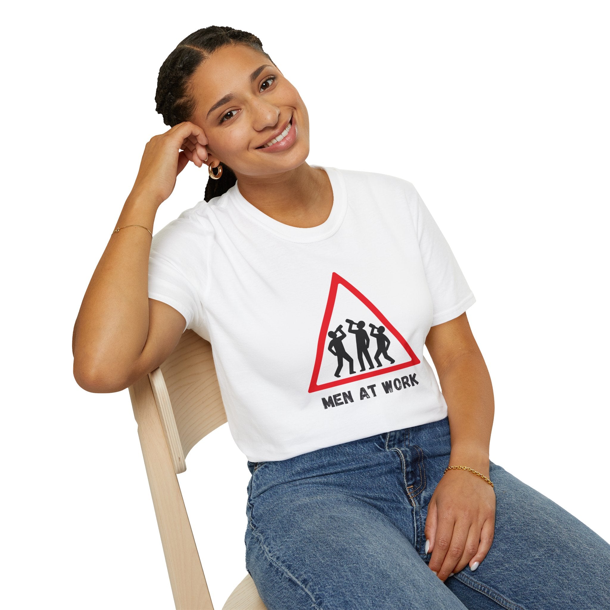 Men at Work Triangle Sign T-Shirt — Funny Beer Drinking Crew Tee - Our Colours