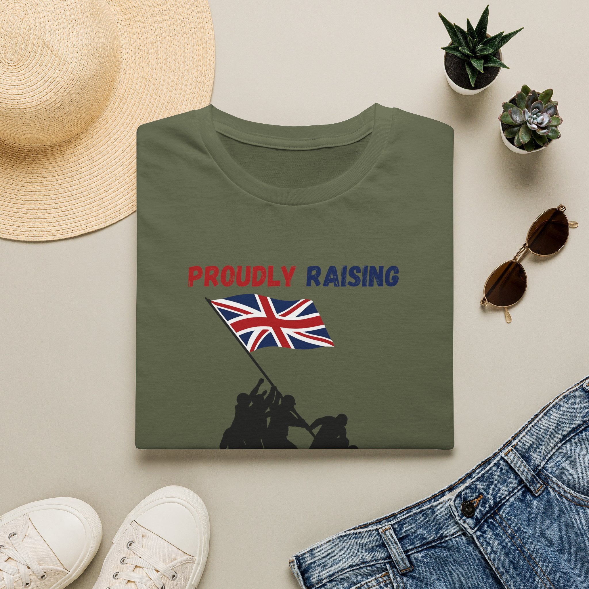 Proudly Raising Our Colours T-Shirt (smaller design) — British Flag Patriotic Tee - Our Colours