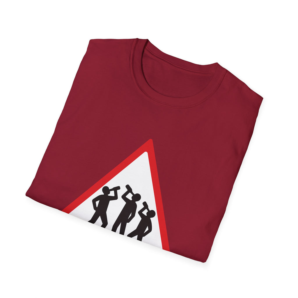 Men at Work Triangle Sign T-Shirt — Funny Beer Drinking Crew Tee