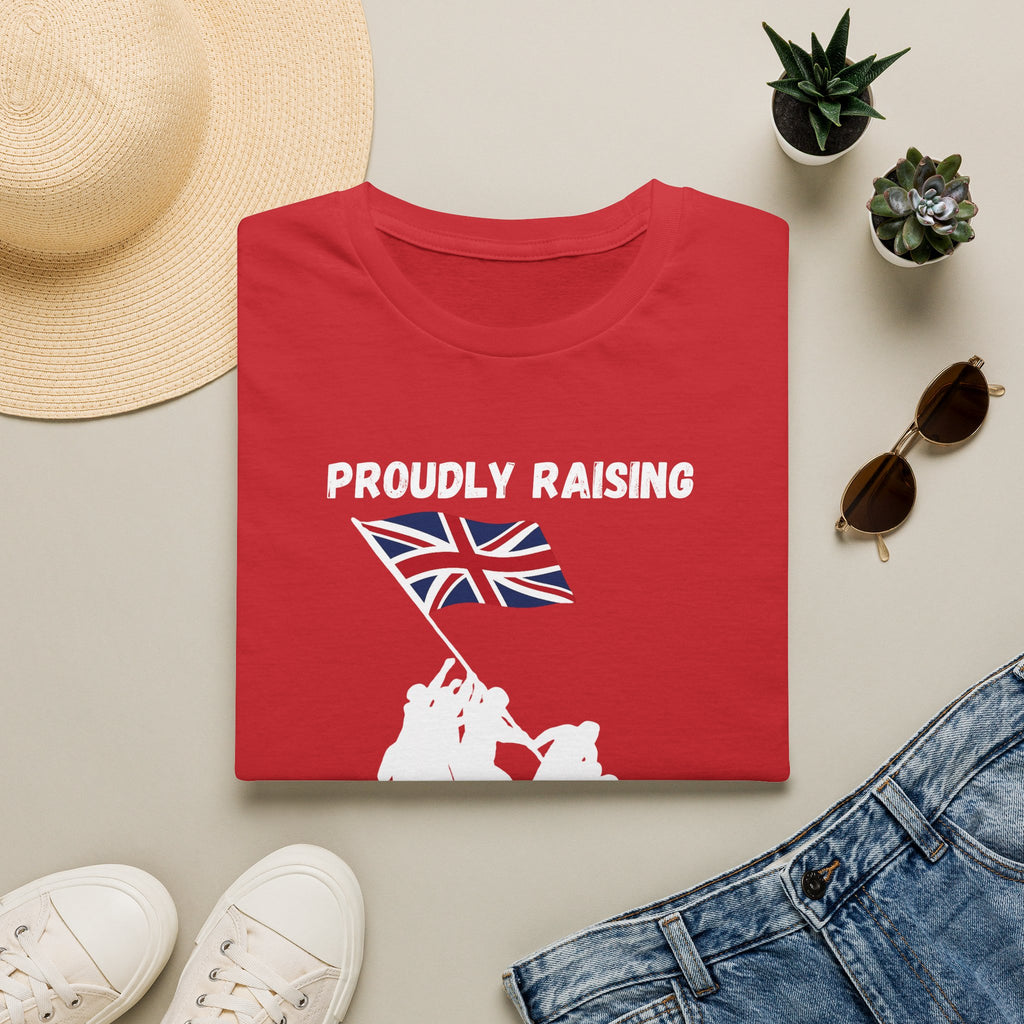 Proudly Raising Our Colours T-Shirt (smaller design) — British Flag Patriotic Tee - Our Colours