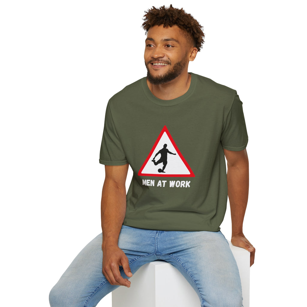 Men at Work Roadside Sign T-Shirt — British Humour T-Shirt - Our Colours
