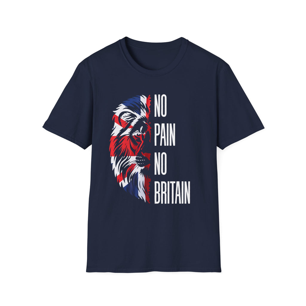 T-Shirt — "No Pain No Britain" Patriotic Lion Graphic
