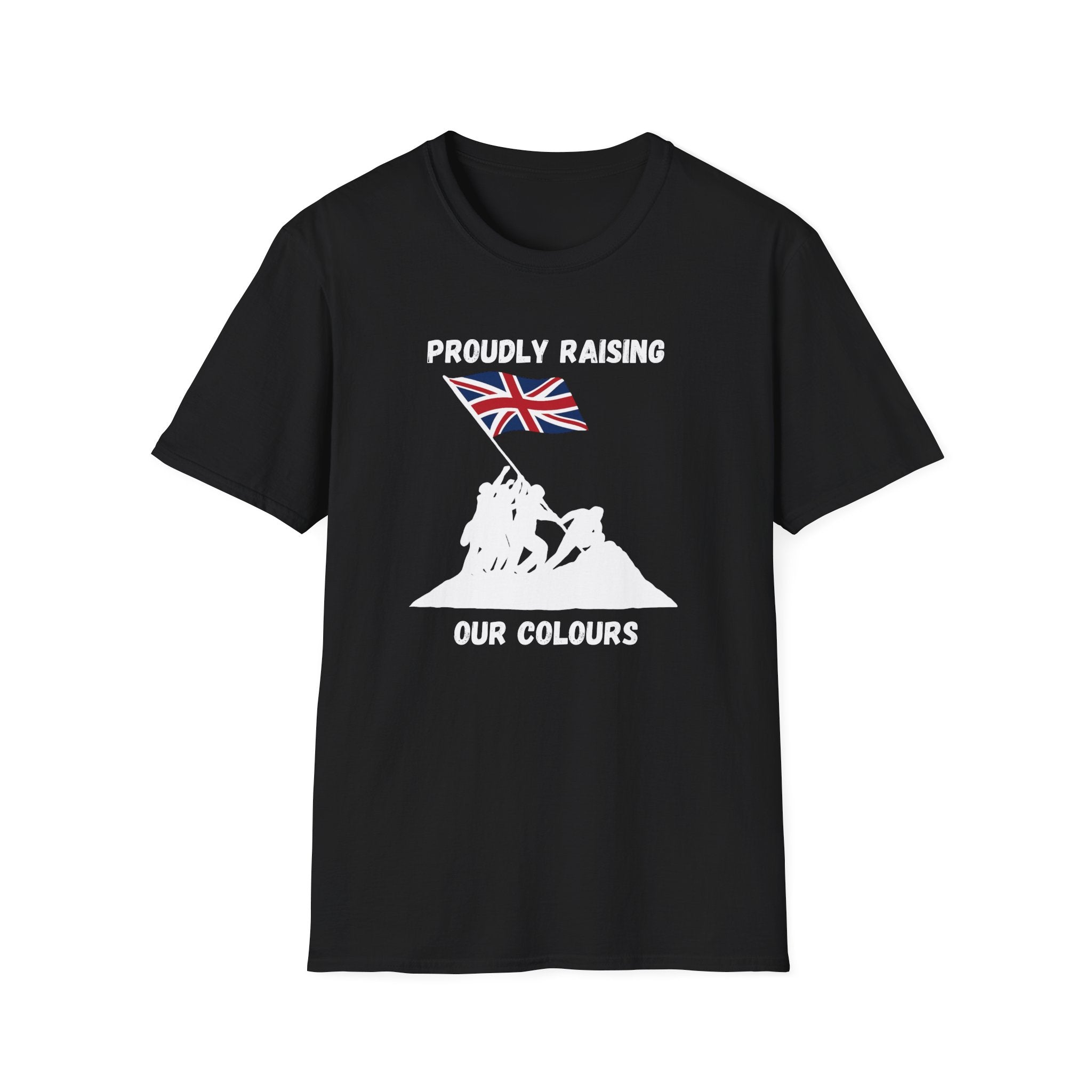 Proudly Raising Our Colours T-Shirt (smaller design) — British Flag Patriotic Tee