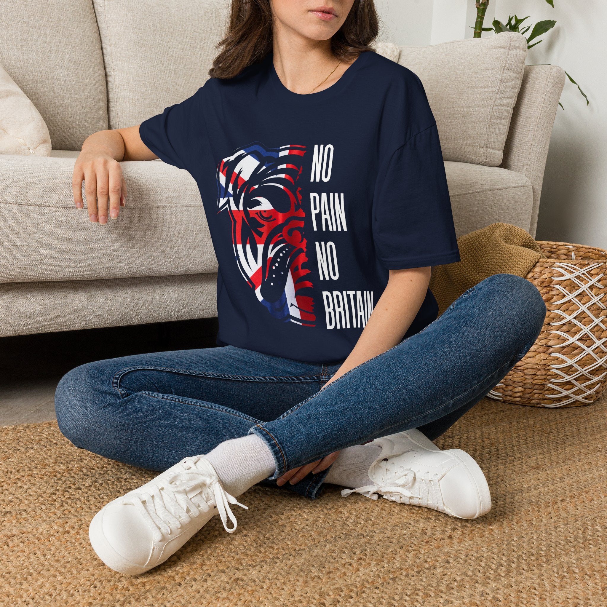 T-Shirt — 'No Pain No Britain' British Flag Bulldog Graphic