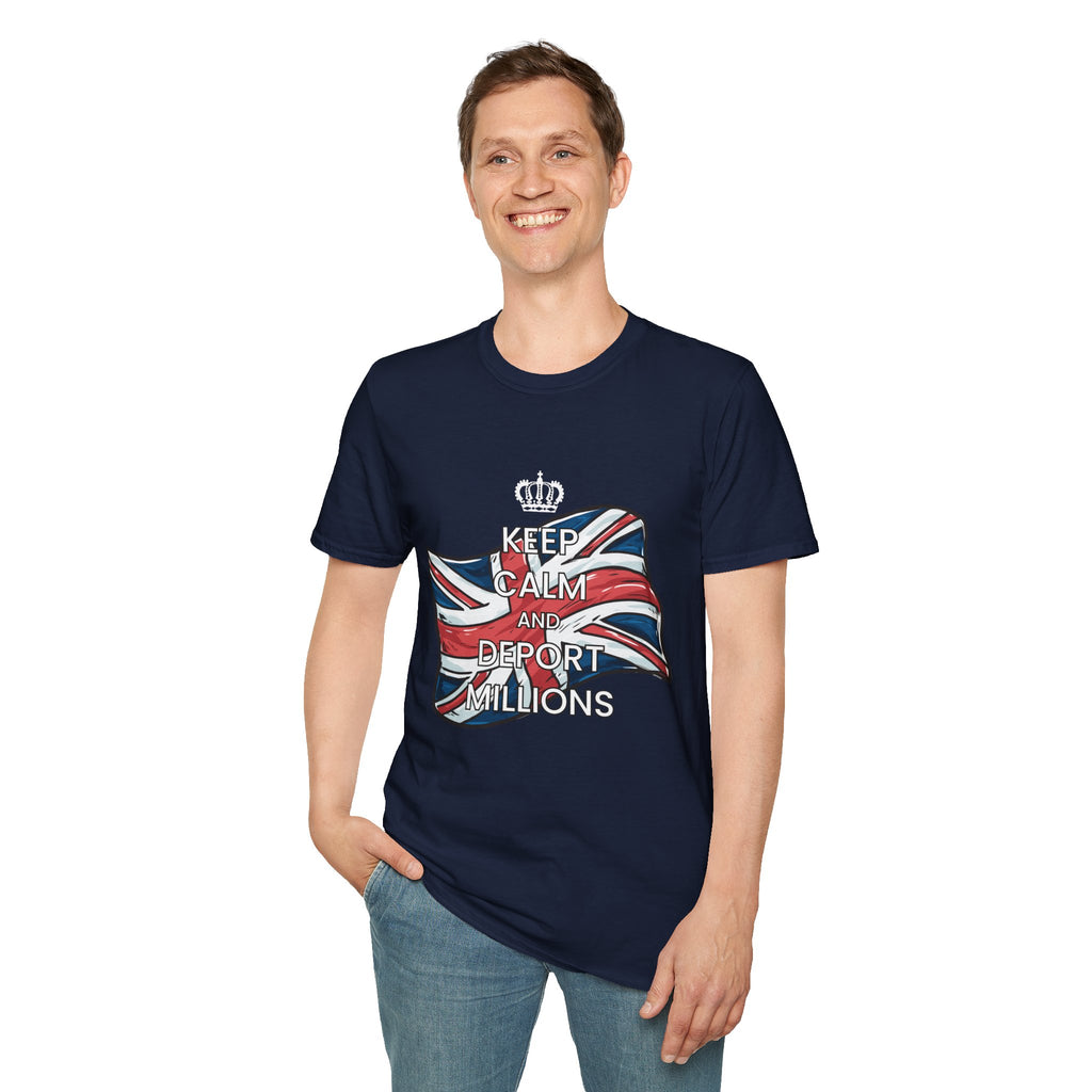 Political T-Shirt — “Keep Calm and Deport Millions” with Union Jack