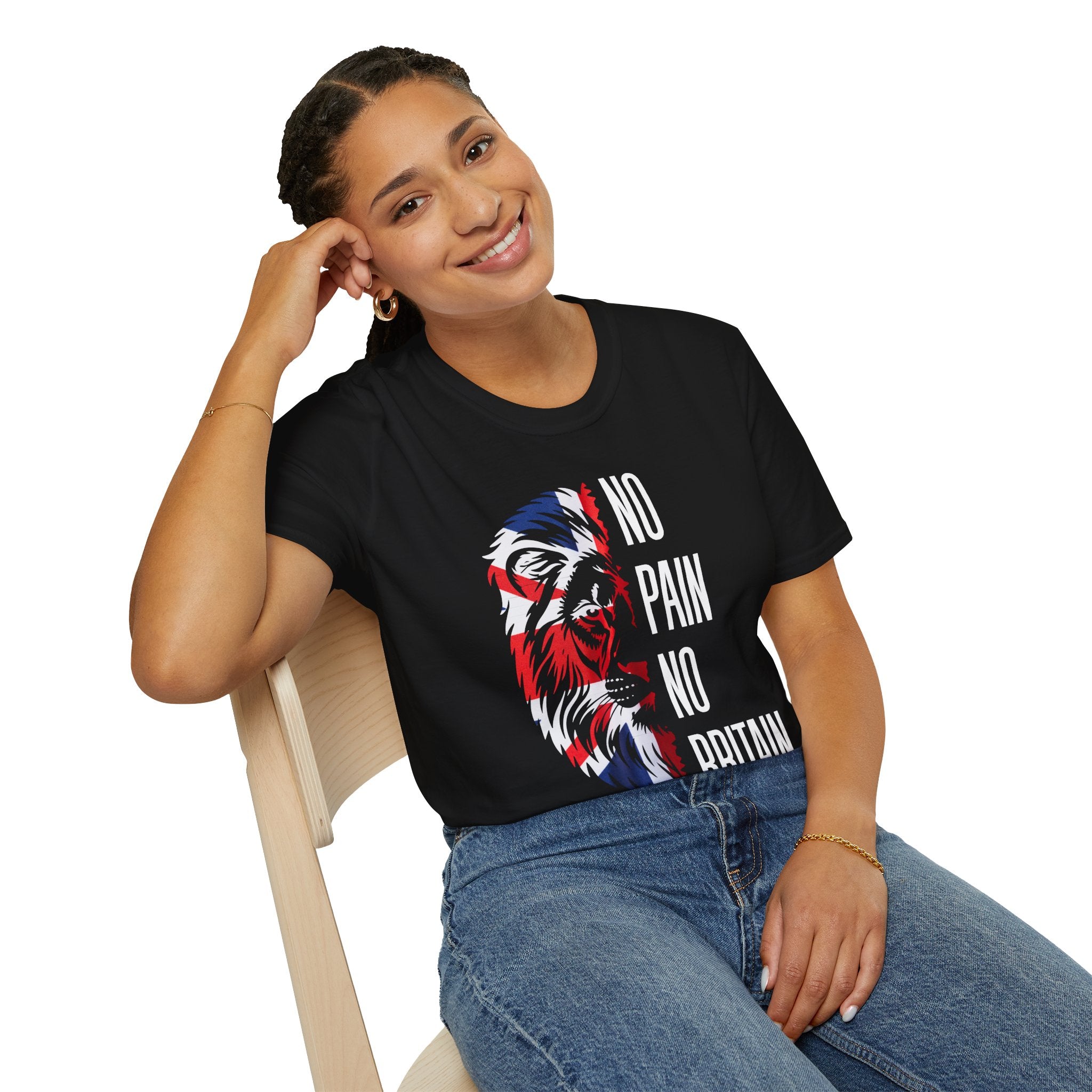 T-Shirt — "No Pain No Britain" Patriotic Lion Graphic