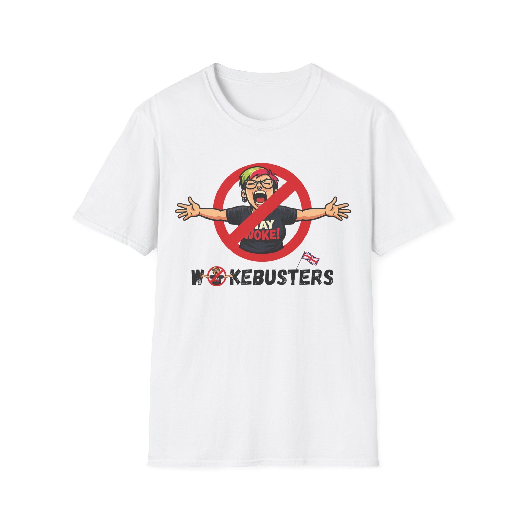 Wokebusters British Patriotic T-Shirt — Satirical Political Cartoon Tee