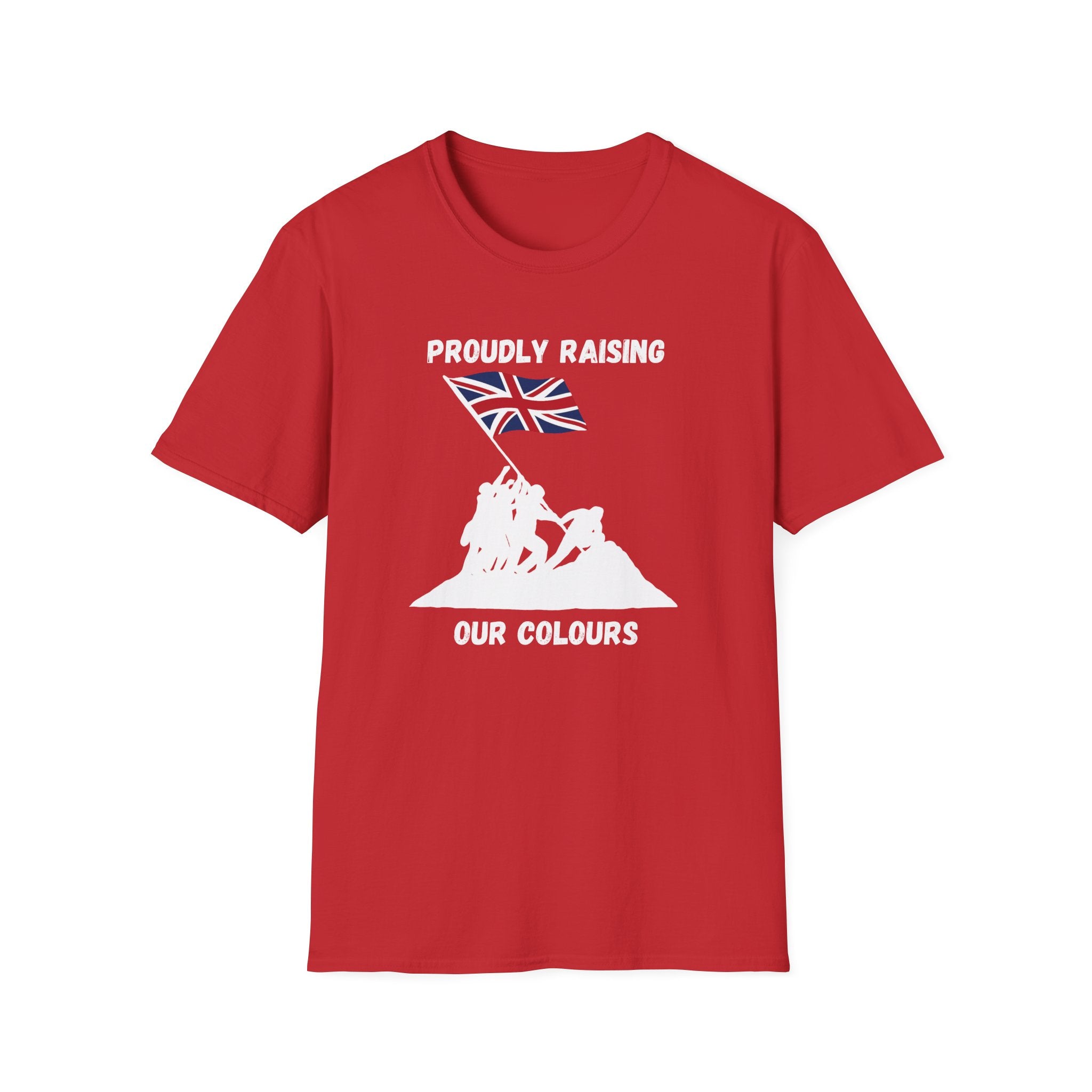 Proudly Raising Our Colours T-Shirt (smaller design) — British Flag Patriotic Tee