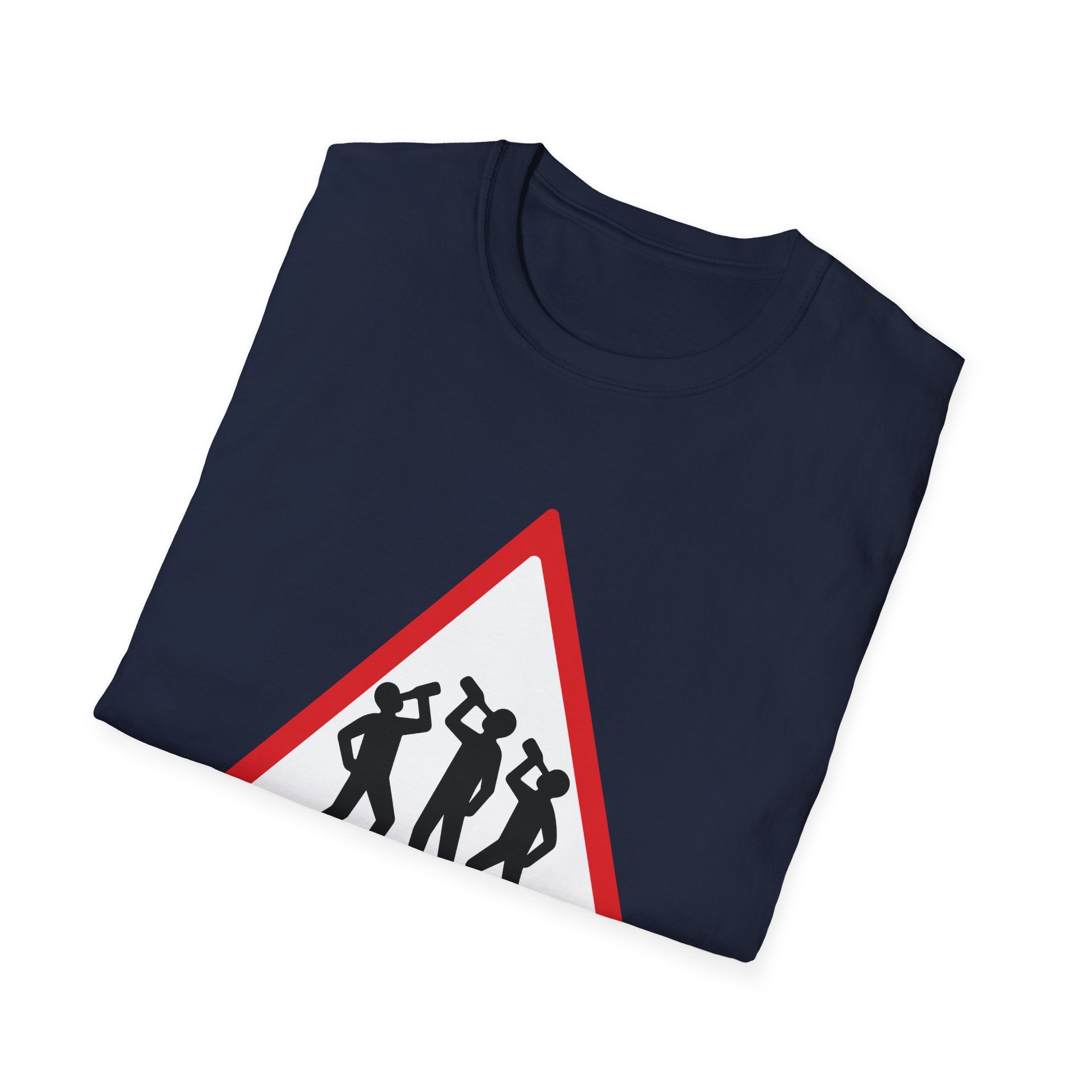 Men at Work Triangle Sign T-Shirt — Funny Beer Drinking Crew Tee
