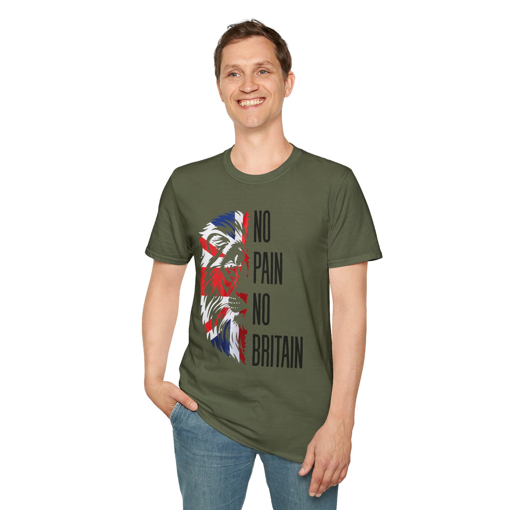 T-Shirt — "No Pain No Britain" Patriotic Lion Graphic