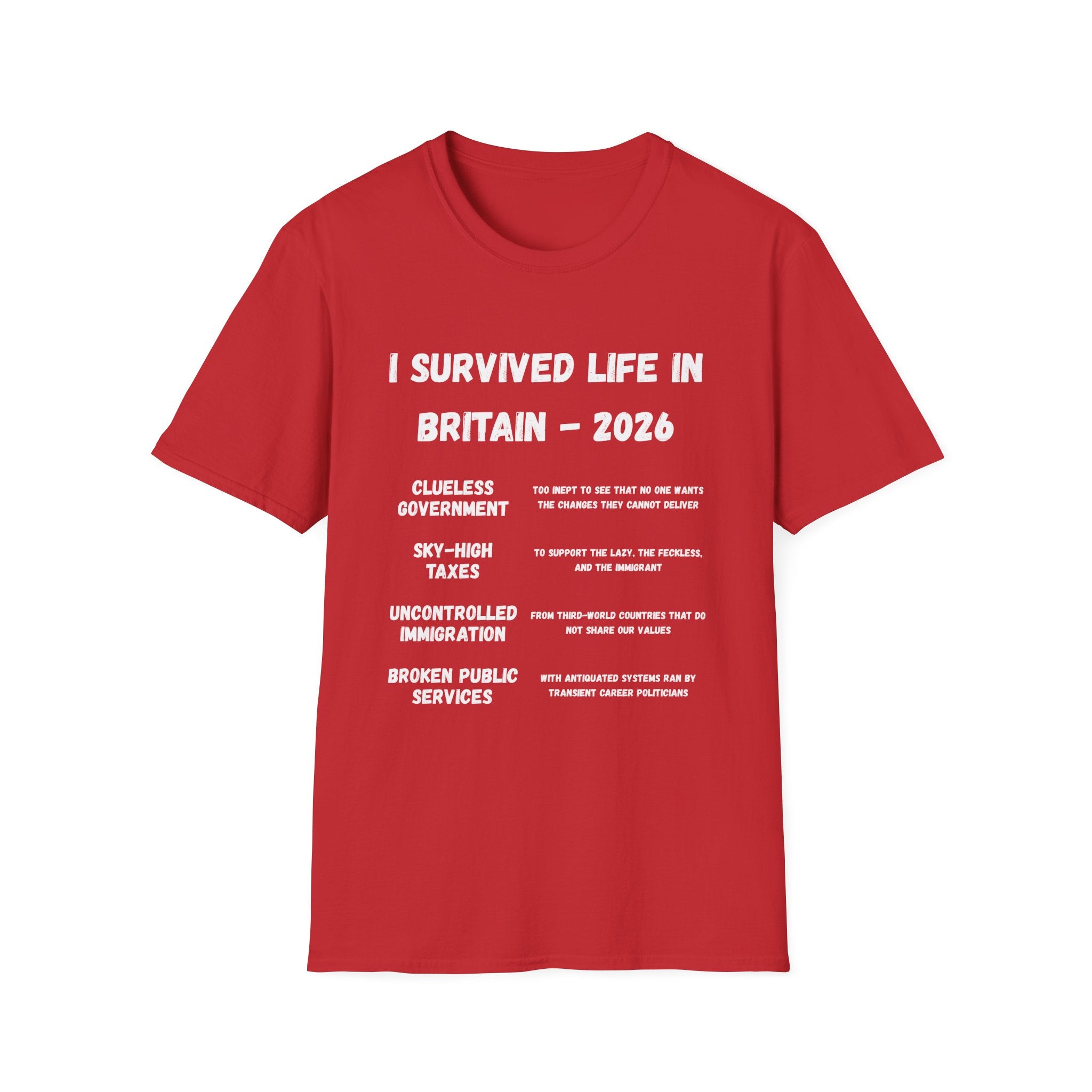 I Survived Life in Britain 2026 T-Shirt — Political Commentary Tee